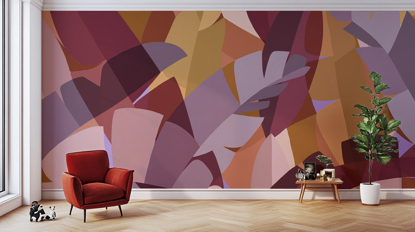 Cubist Harvest Foliage Fresco Mural - Giffywalls