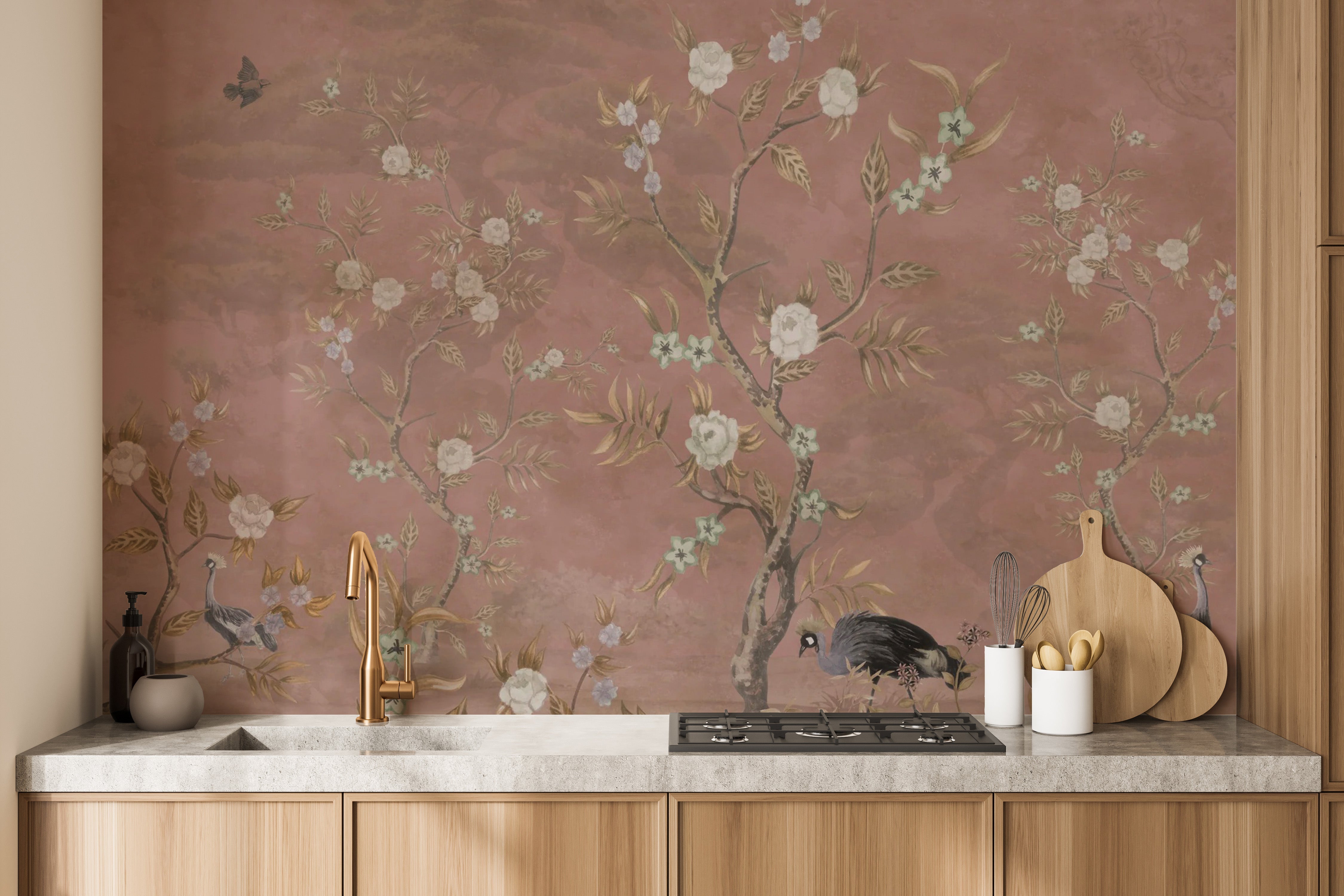 Classic chinoiserie pattern in brown tones wallpaper