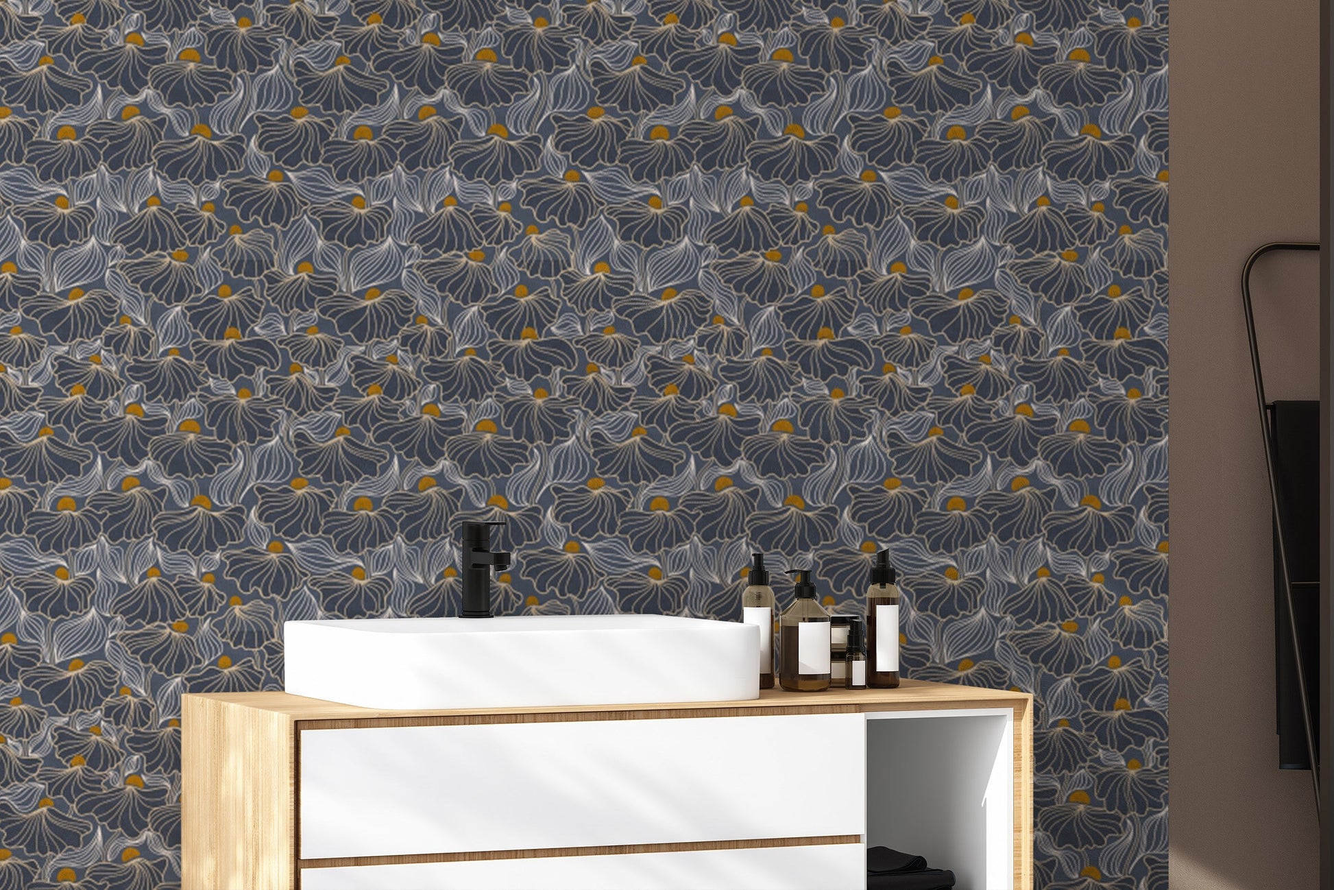 Removable wallpaper with flowing meadow night design