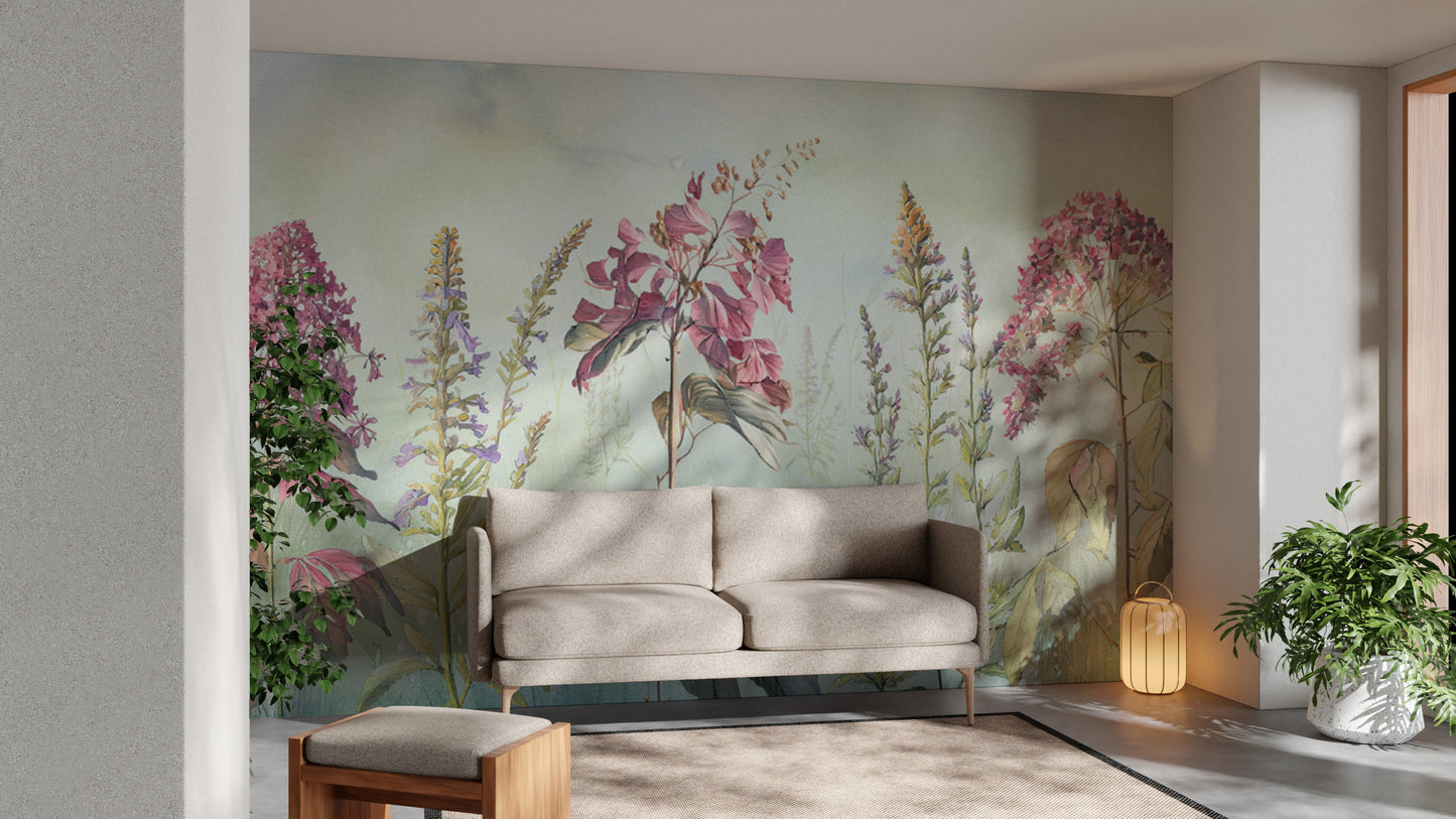 Wild Flowers Meadows Blue Wallpaper Murals - Giffywalls