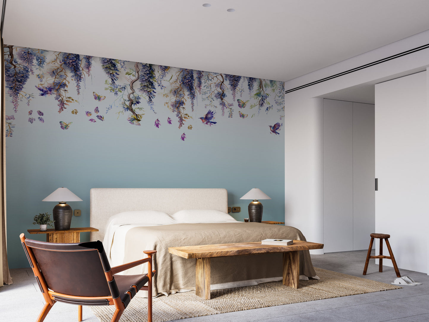 Wisteria Romance Blue Wallpaper Murals - Giffywalls