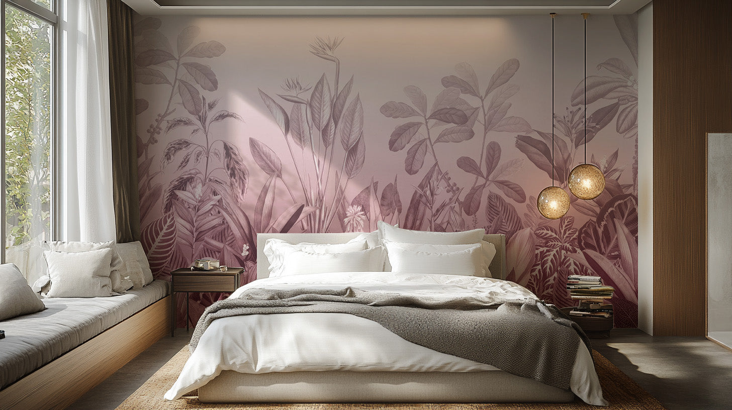 Pink Tropical Jungle Wall Mural - Giffywalls