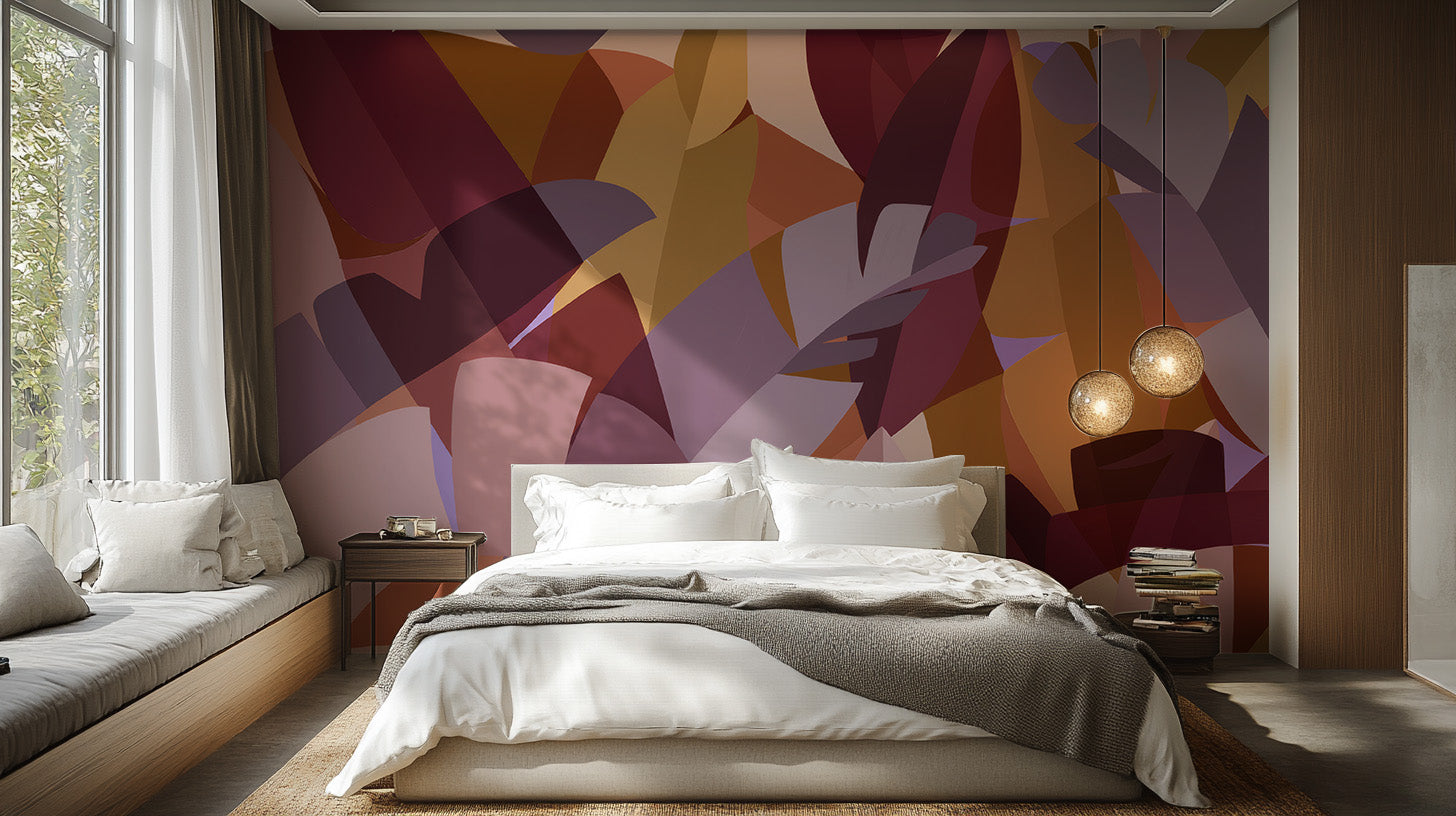 Cubist Harvest Foliage Fresco Mural - Giffywalls