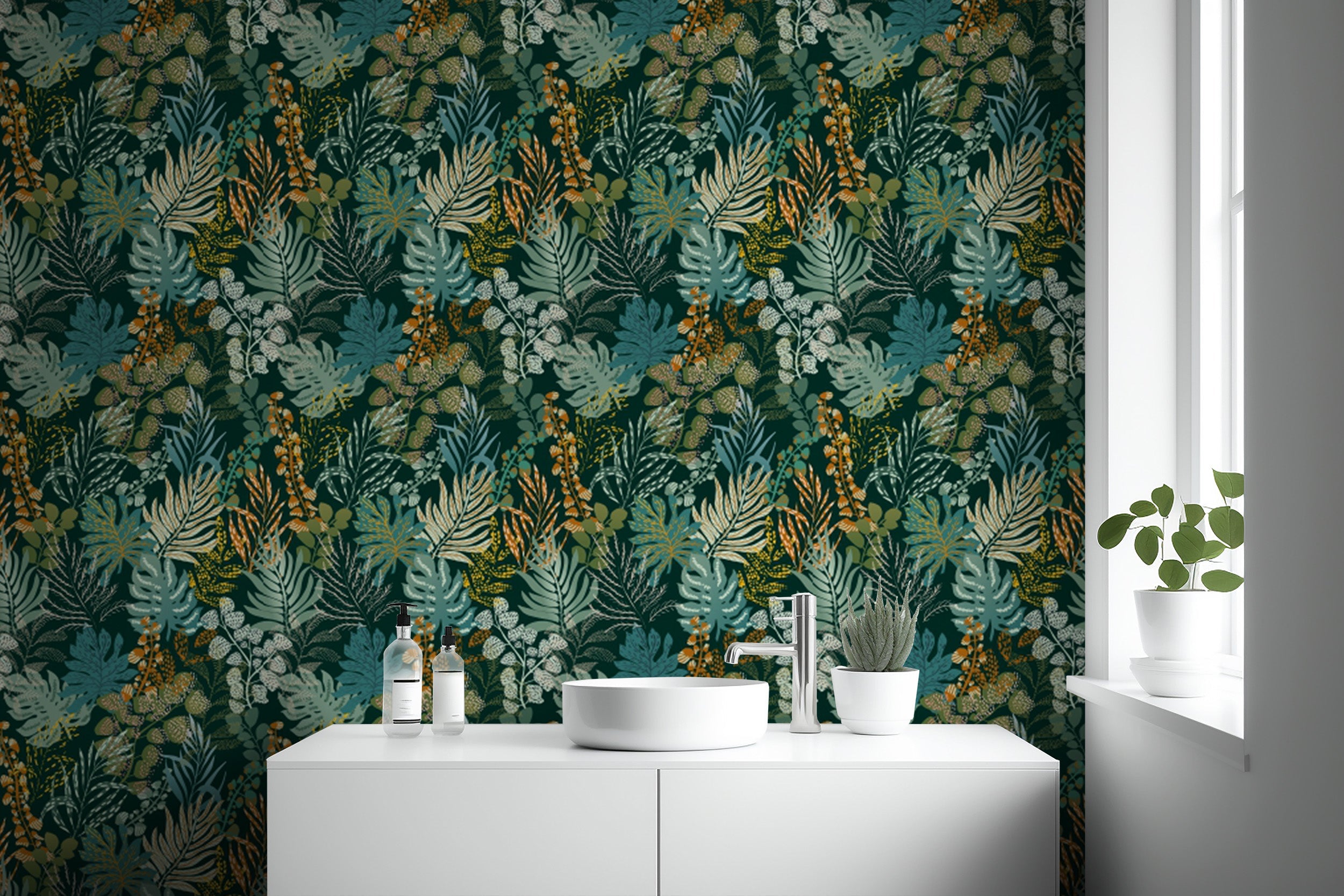 Stylish adhesive wallpaper with nightfall foliage patterns