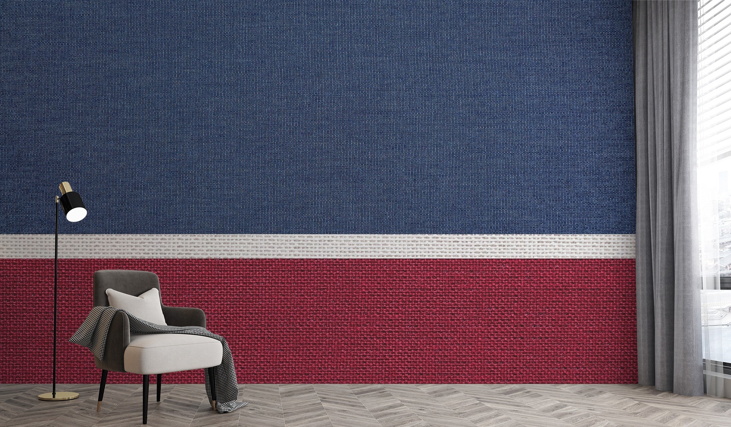 Blue & Red Fabric Texture Wallpaper Mural - Giffywalls