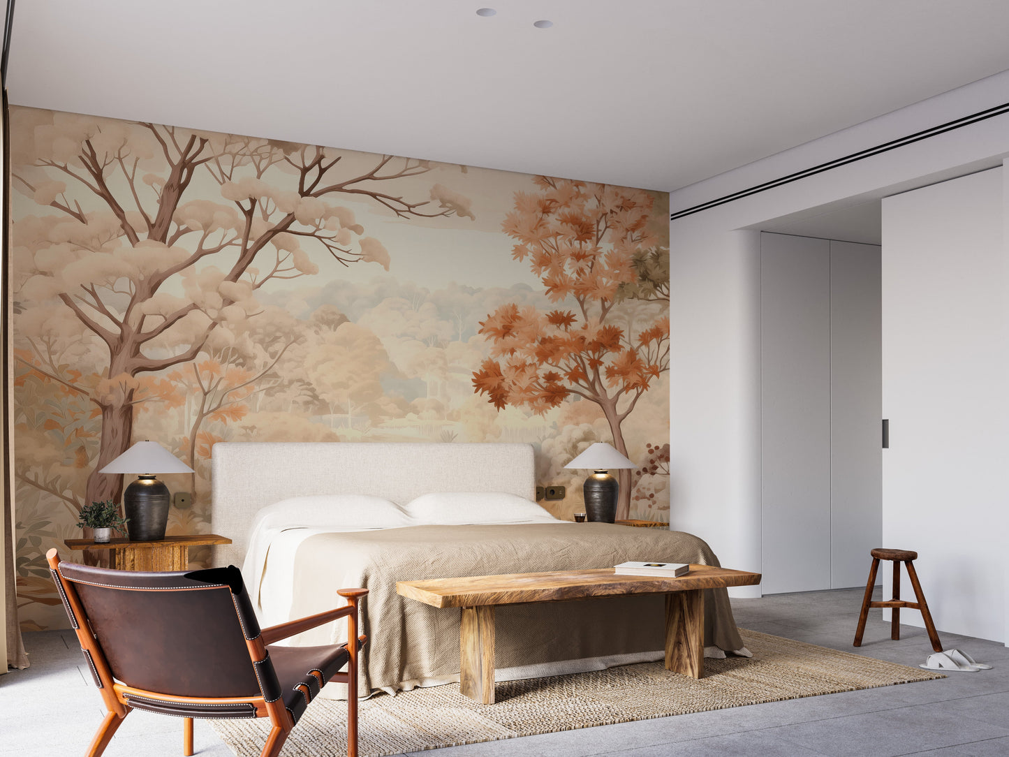 Forest Autumn Watercolor Beige Wallpaper - Giffywalls