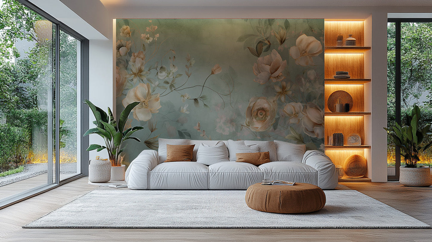 Artistic mural with delicate floral blooms
