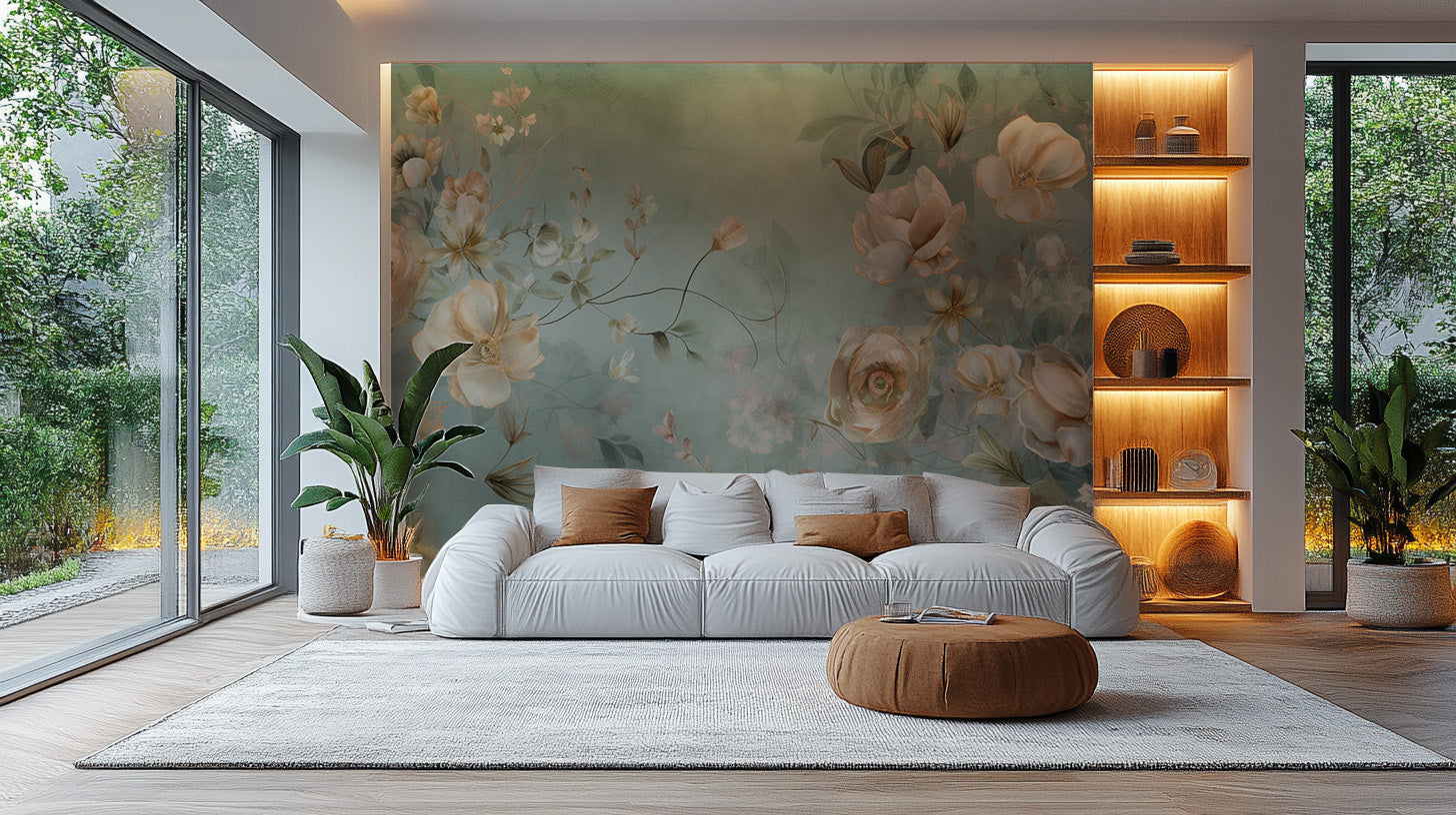 Artistic mural with delicate floral blooms
