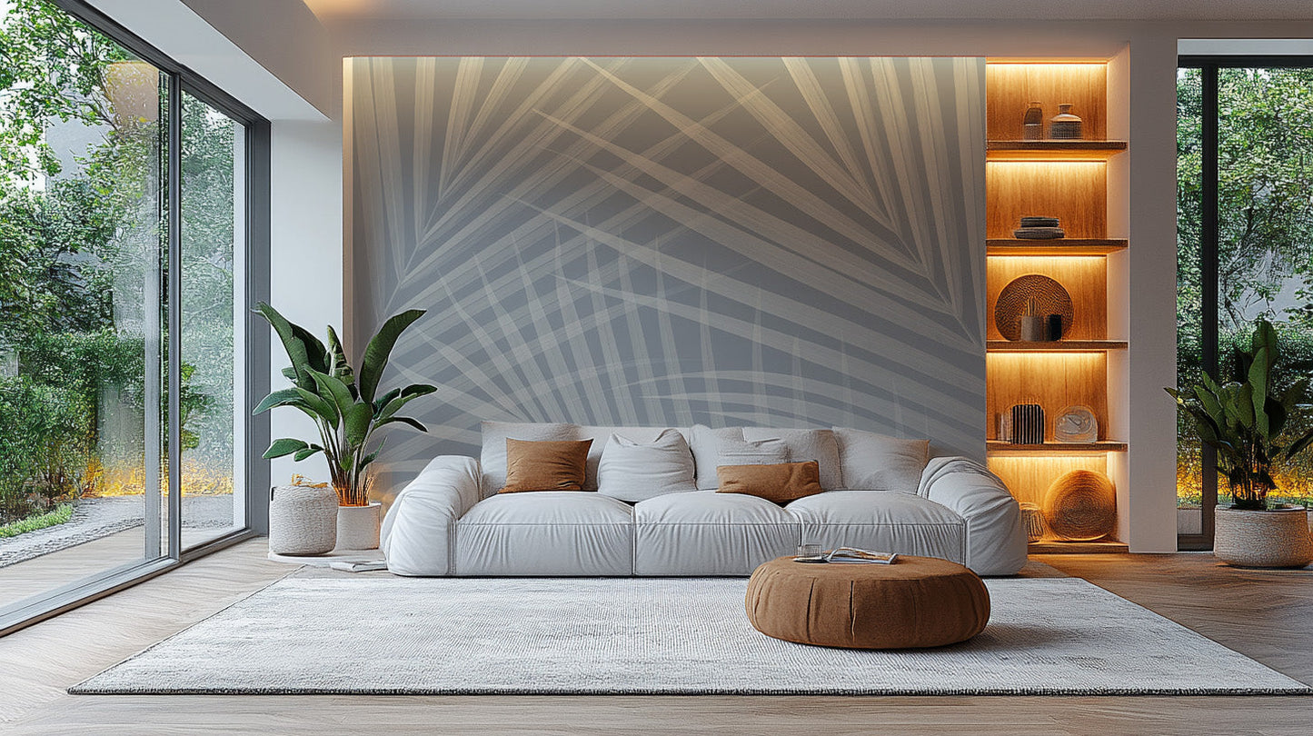 Light Blue Palm Leaves Mural - Giffywalls