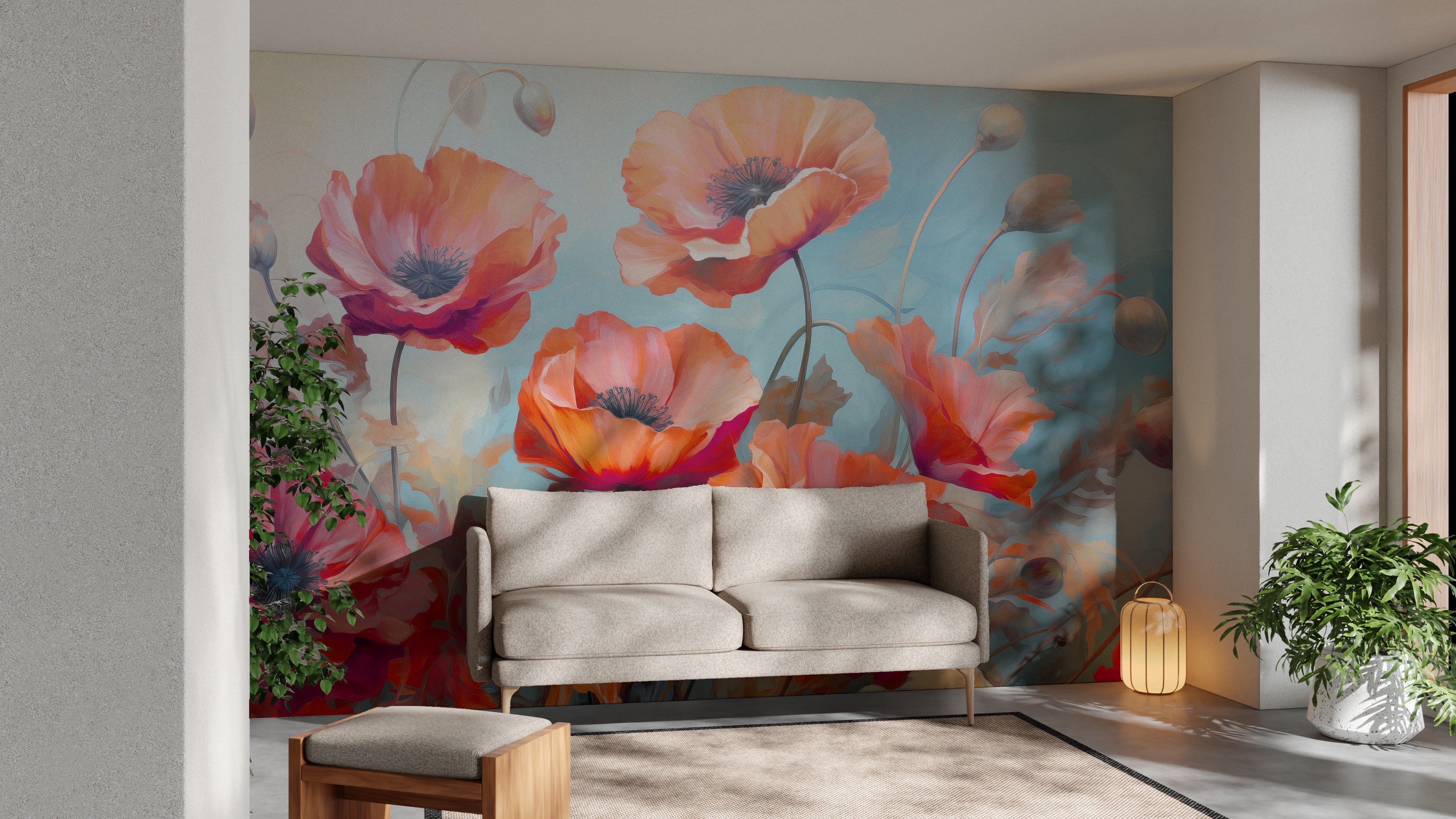 Wild Poppies Red and Blue Flower Wallpaper - Giffywalls