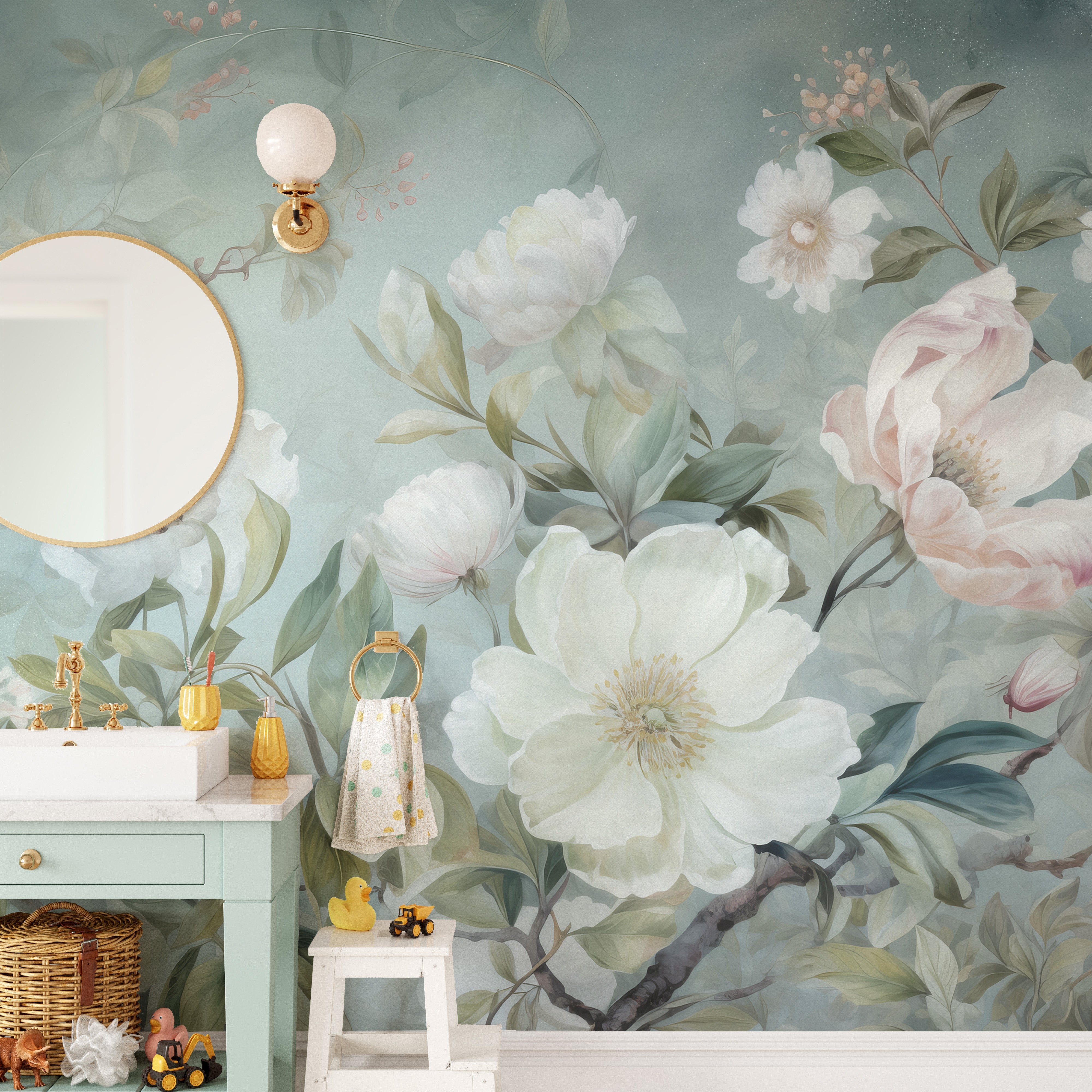 Blossom Green Floral Wallpaper Murals - Giffywalls