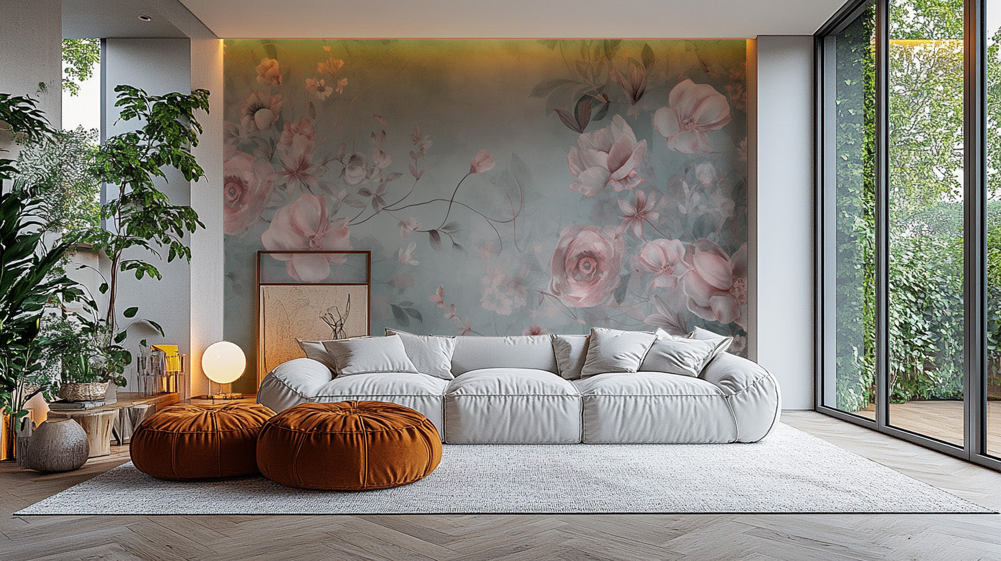 Delicate Blooming Pink Flower Mural - Giffywalls