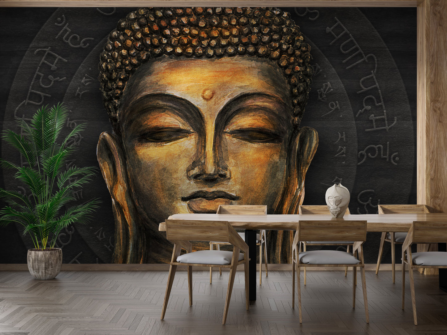 Golden Buddha Script Halo Wall Mural - Giffywalls