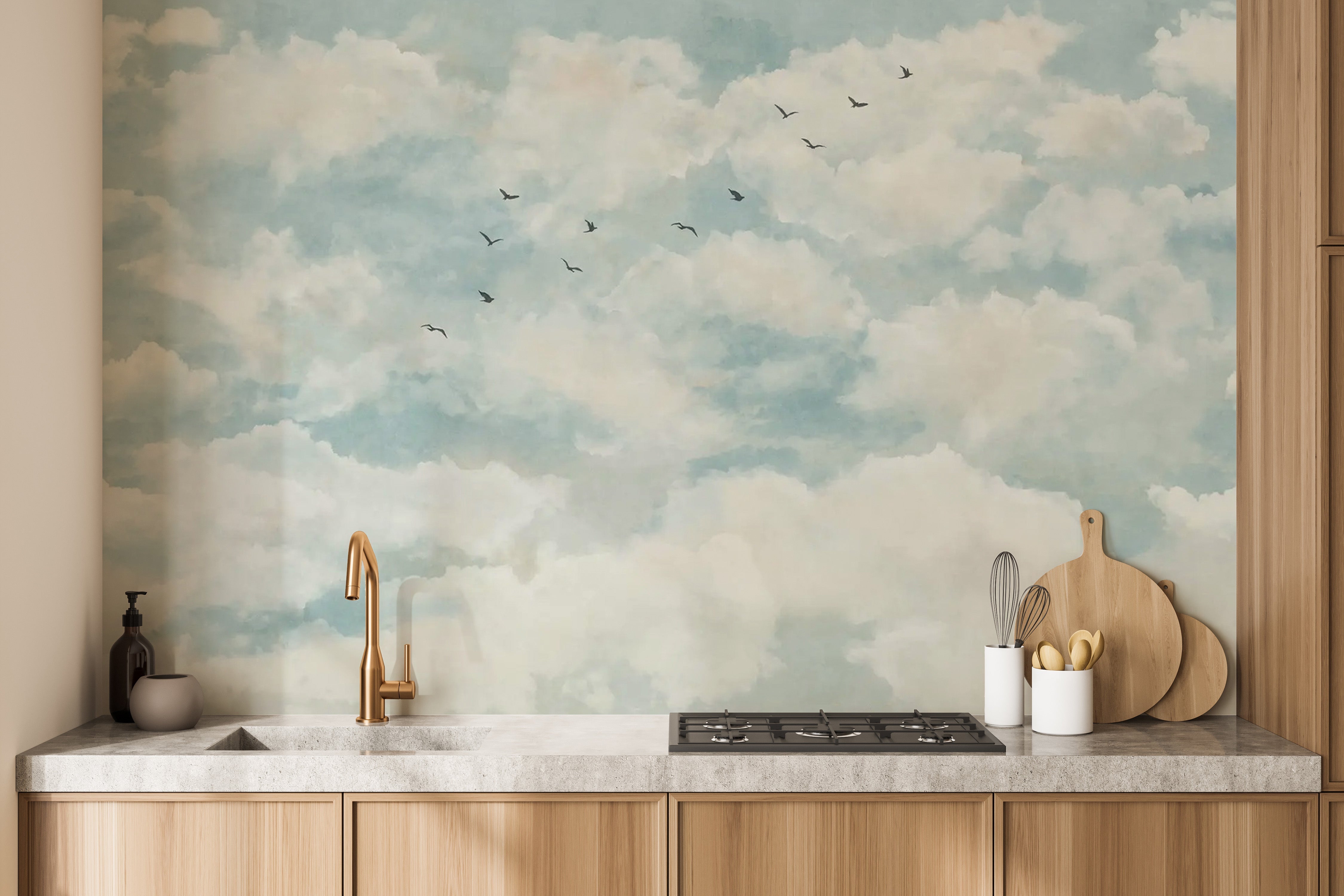 Dreamy sky and birds wall design
