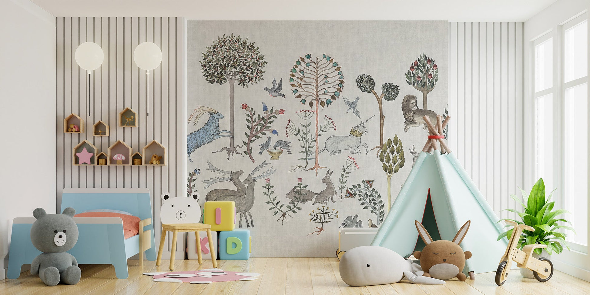 Wildlife adventure wallpaper mural for kids