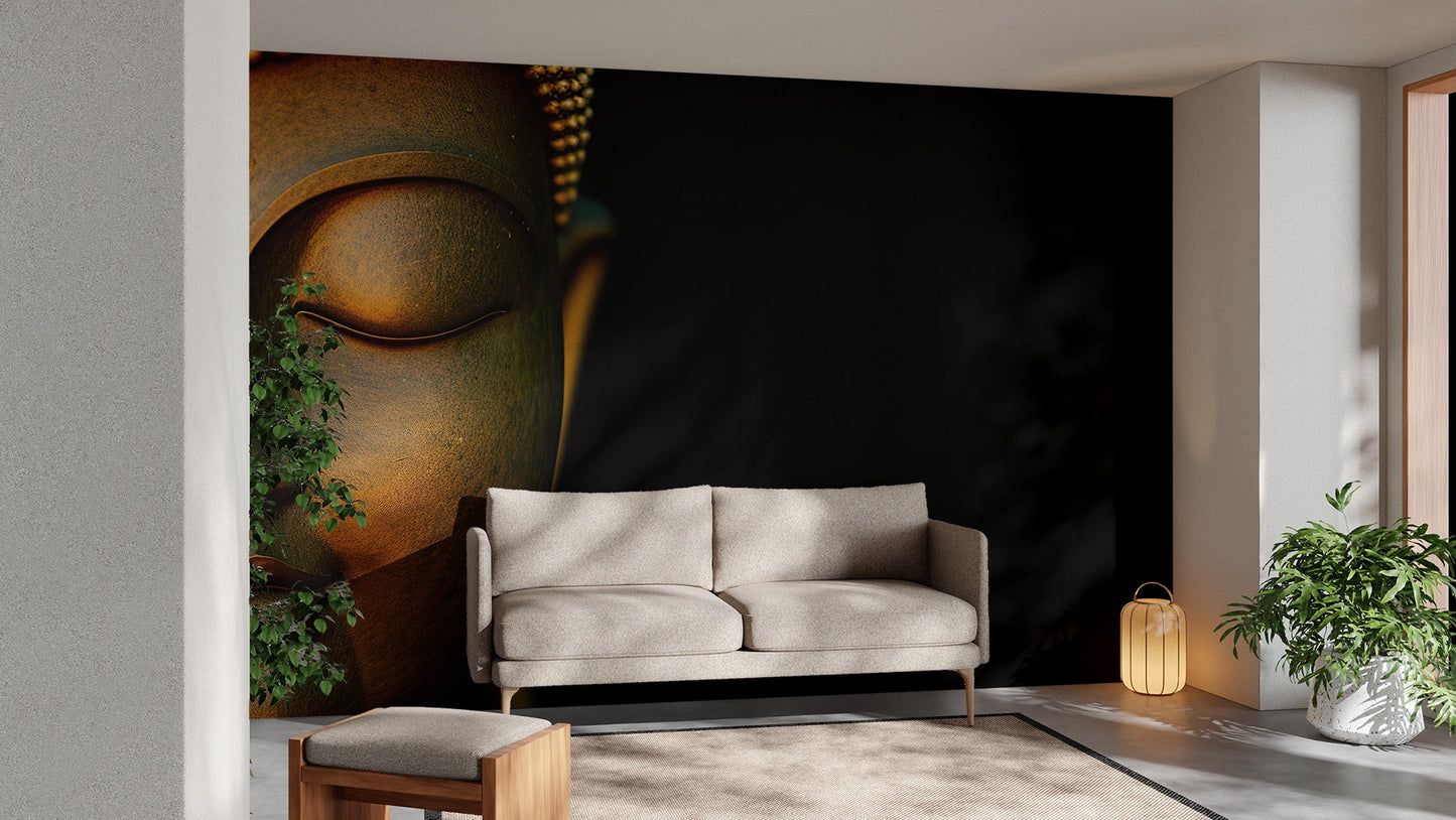 Serene Buddha Sculpted Portrait Wall Mural - Giffywalls