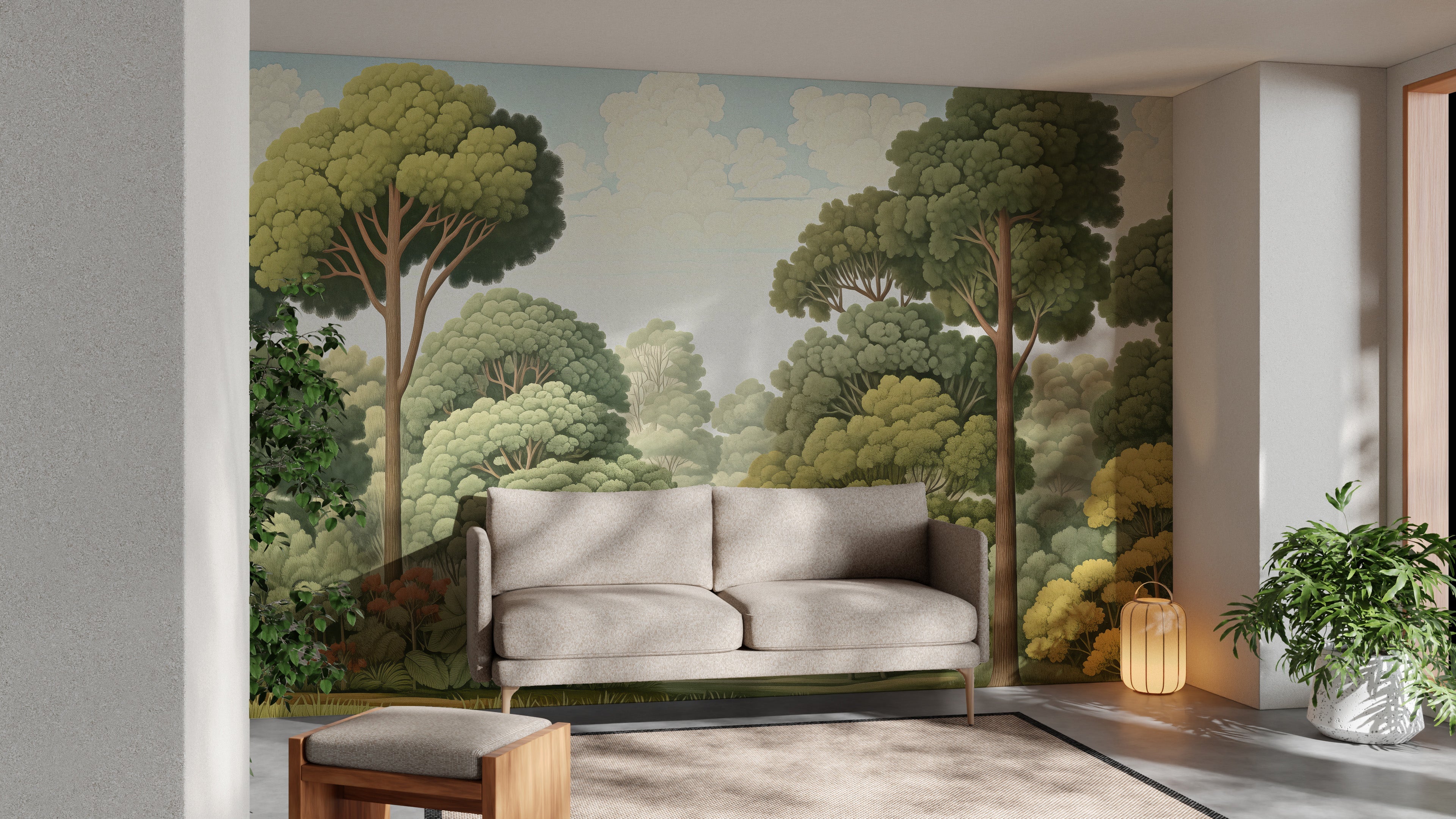 Green Natural Woodcut Forest Wallpaper - Giffywalls