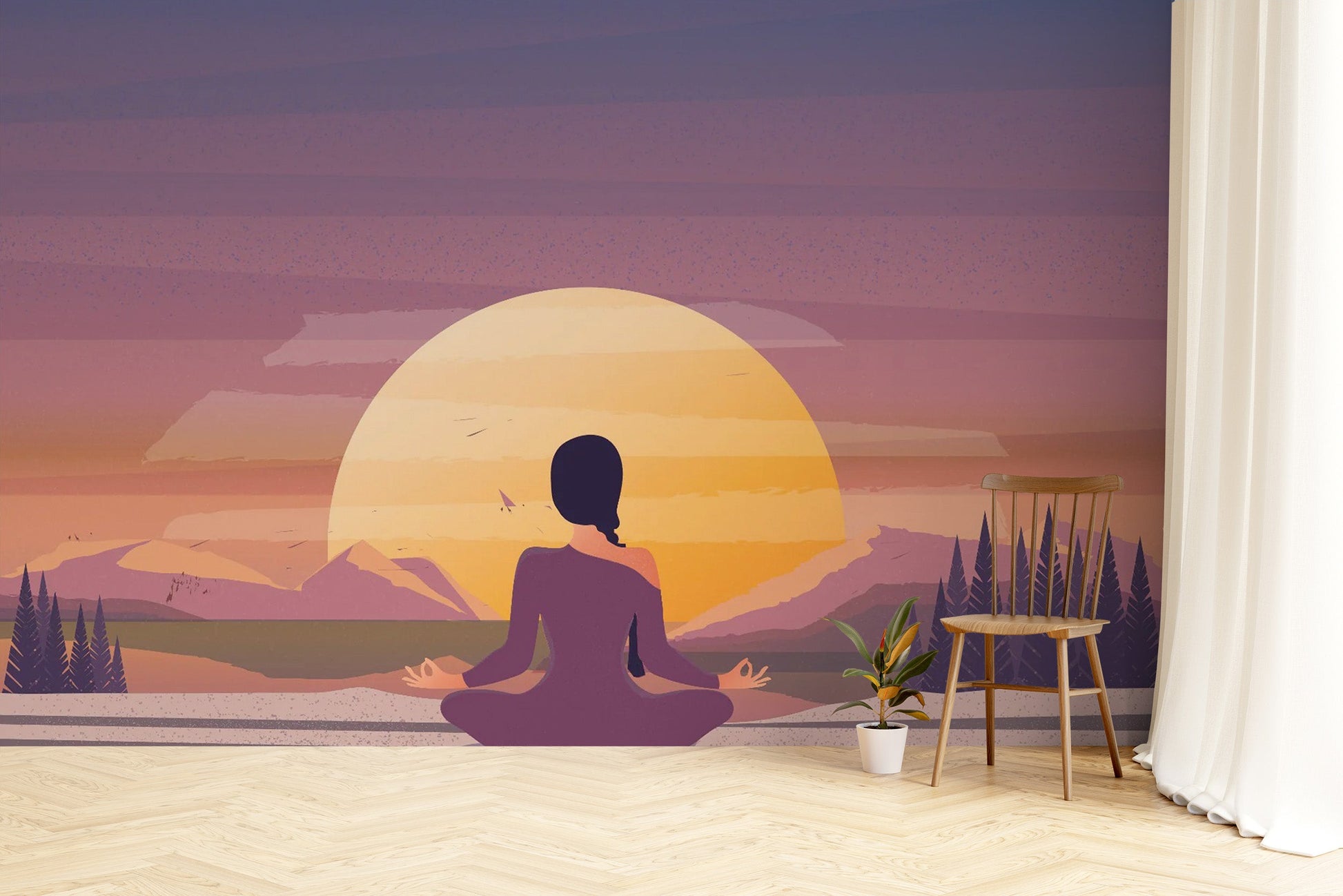 Meditation Sun Motif Wallpaper Mural - Giffywalls