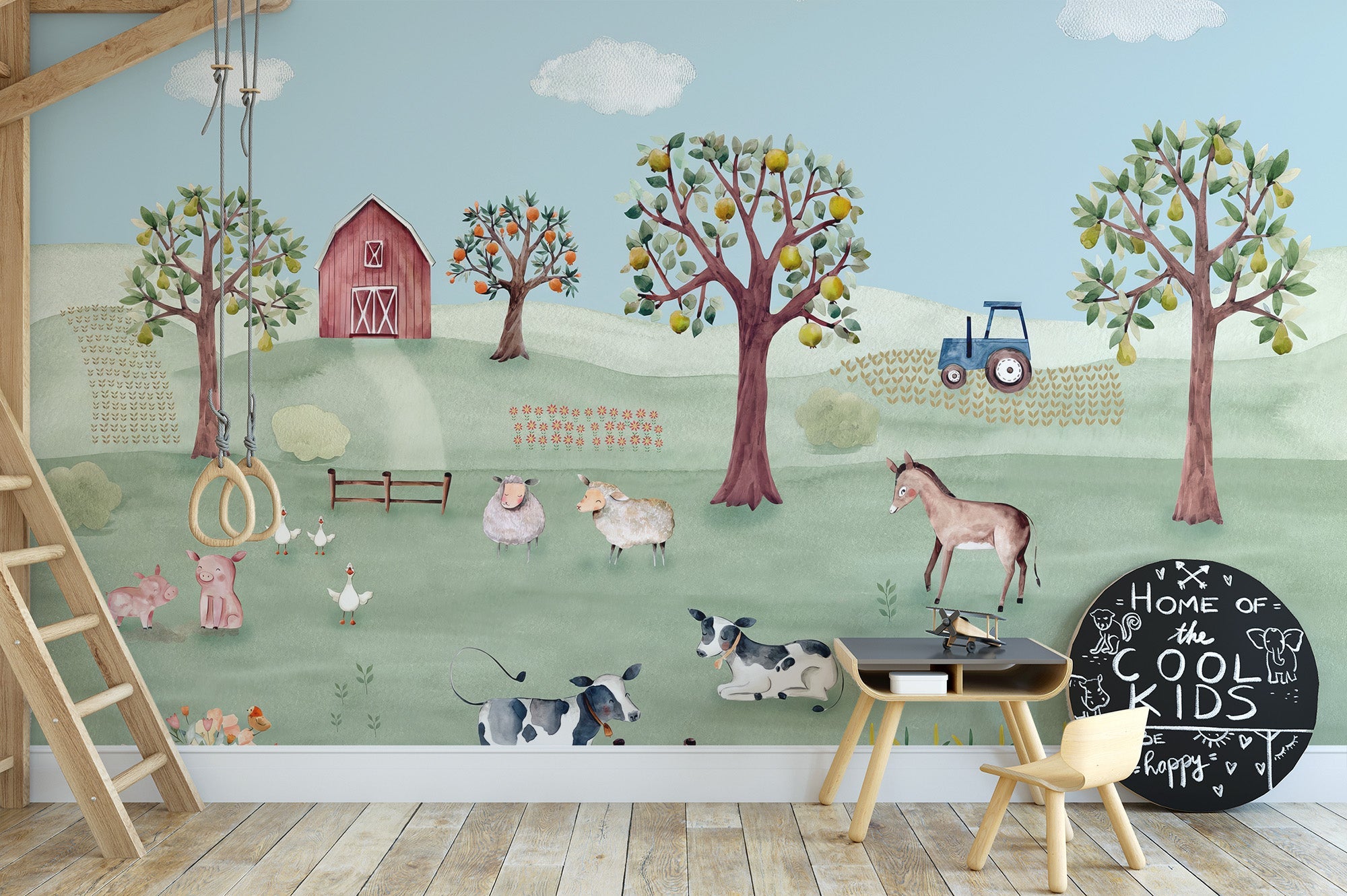 Peaceful countryside mural perfect for kids' rooms