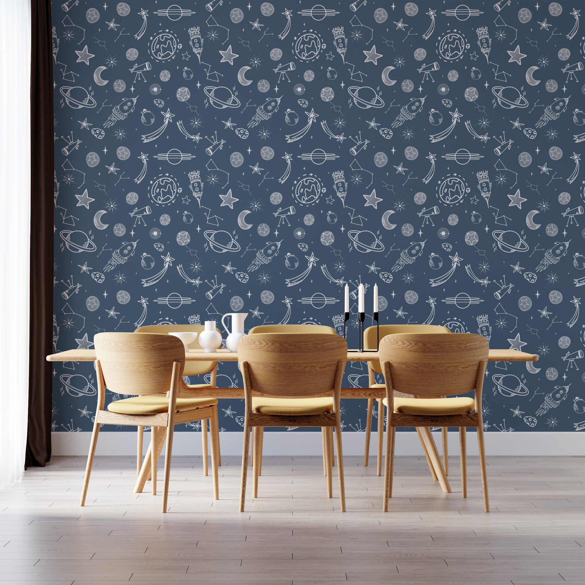 Space Voyage Blue Wallpaper for dreamy home decor