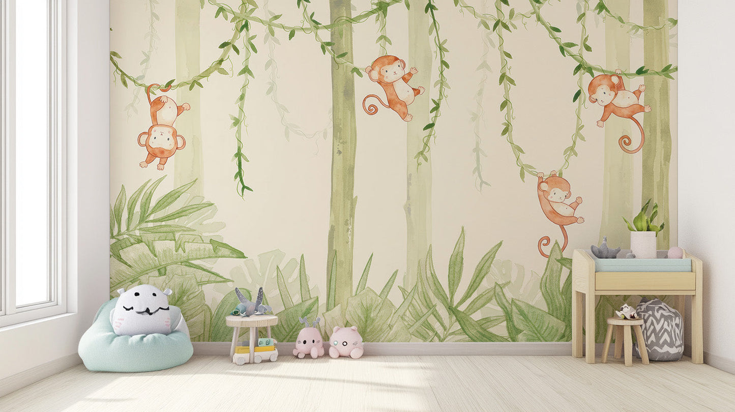 Swinging Monkey Wallpaper Mural - Giffywalls