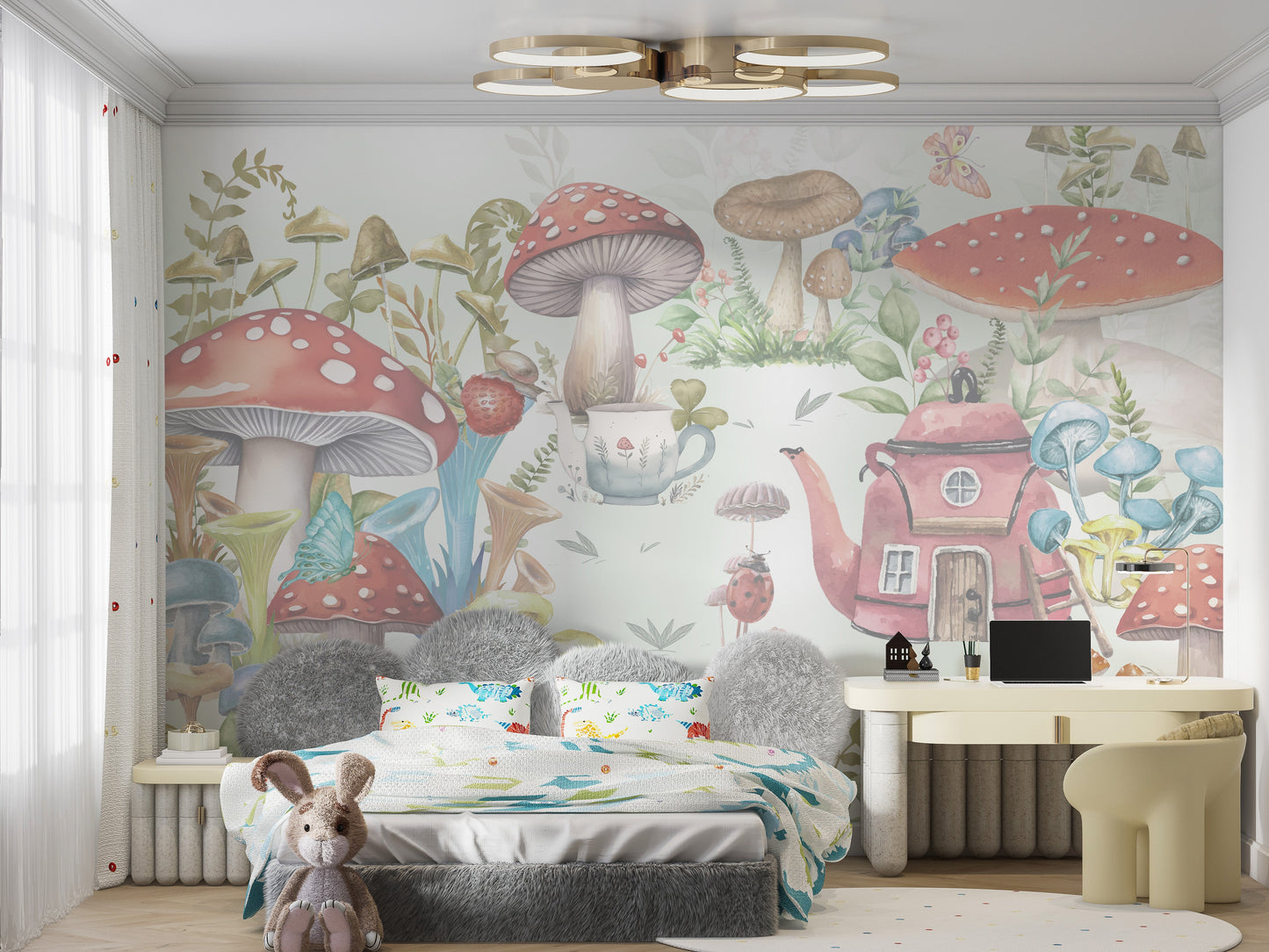 Whimsical Mushroom Garden wallpaper for play zones