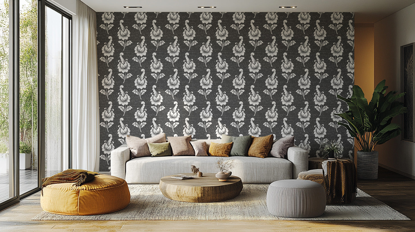 Elegant Black Damask Wallpaper Mural
