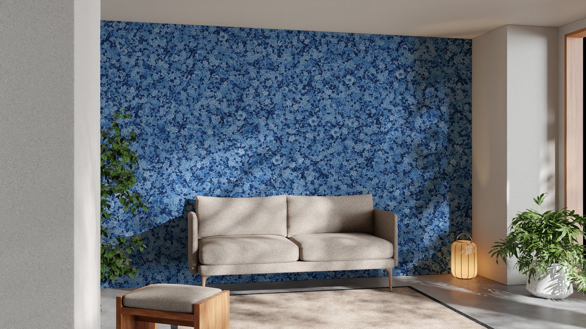 Blue Bird Wallpaper Flower Mural - Giffywalls