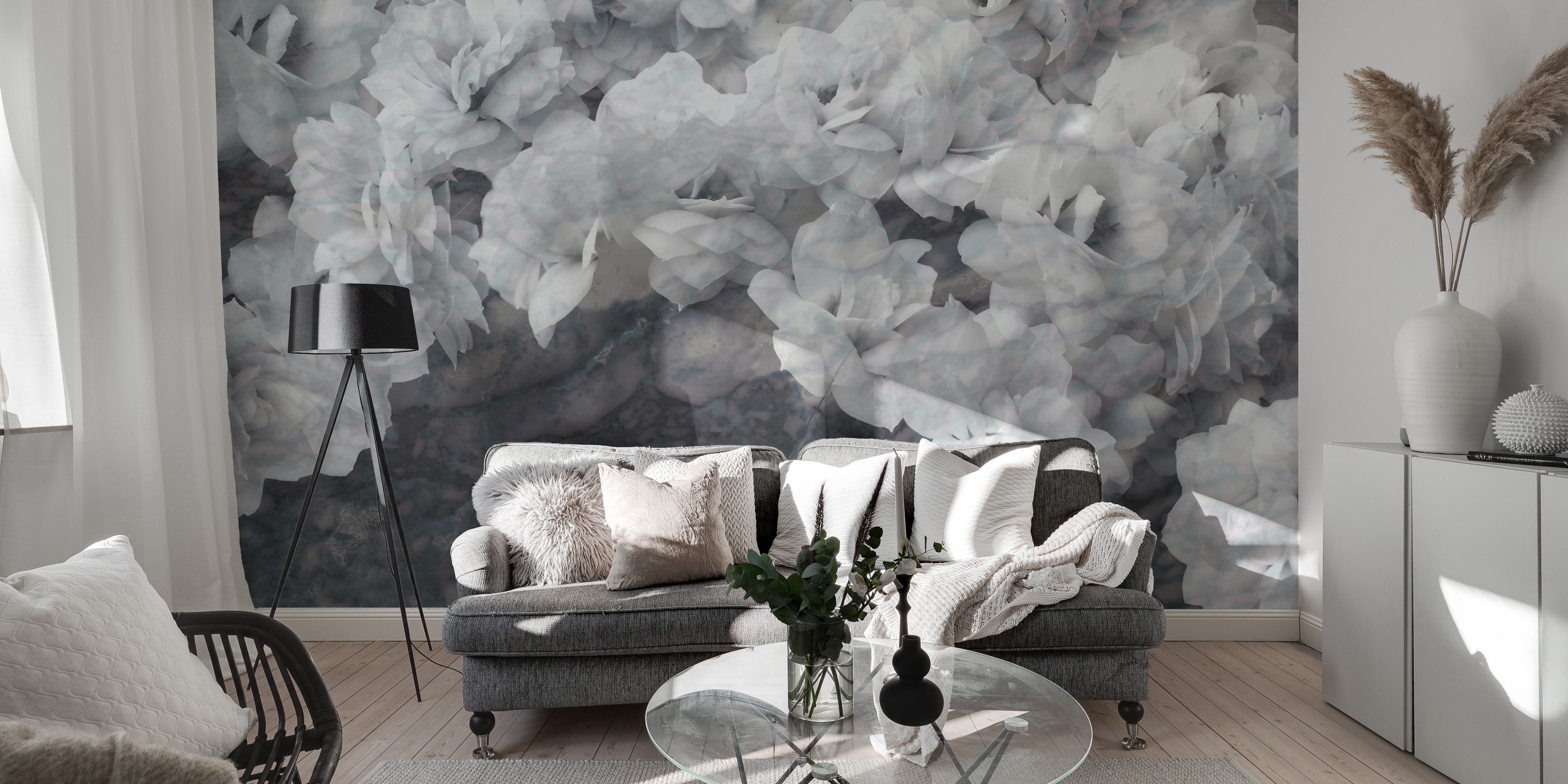 Soft white orchids wallpaper mural for rooms