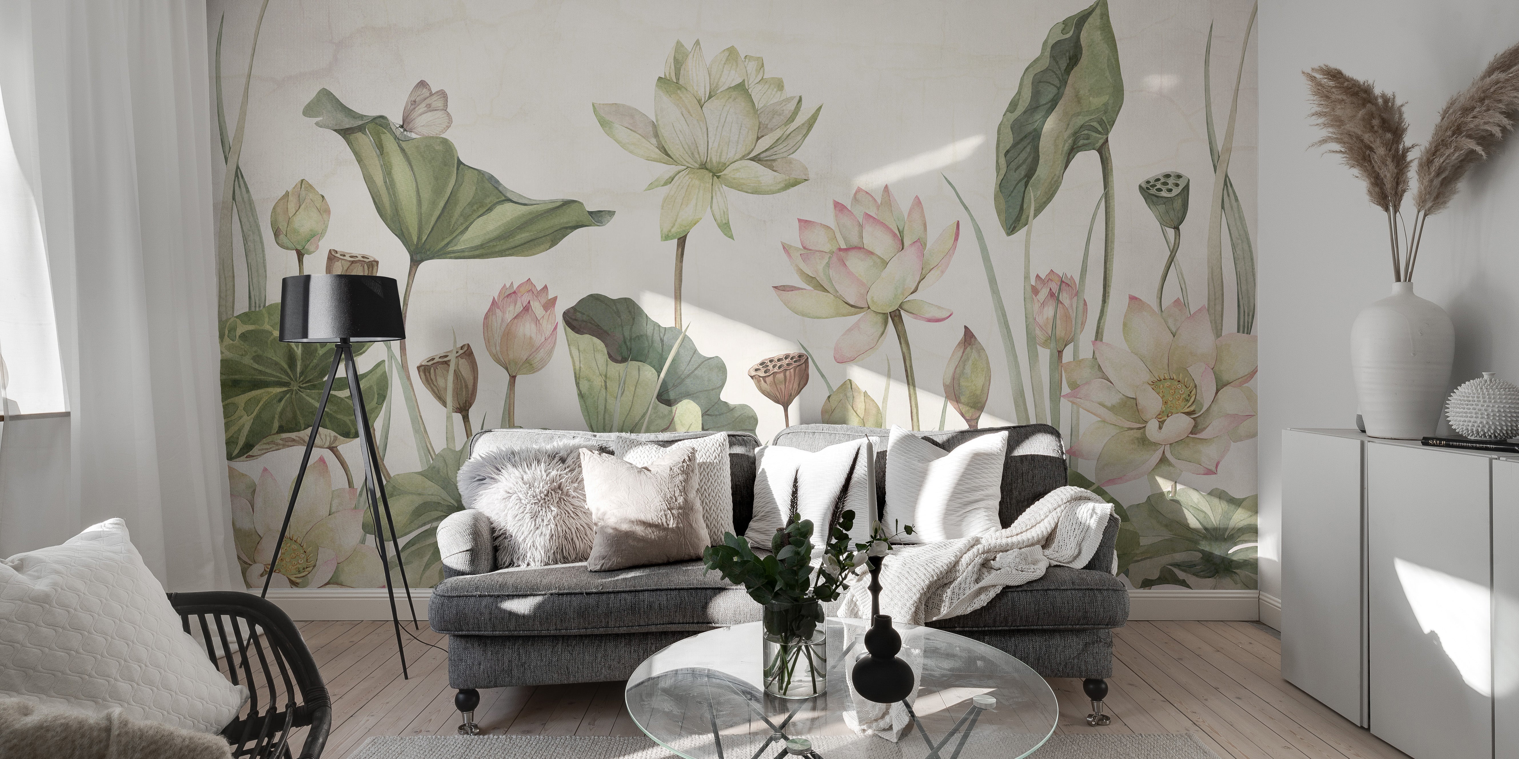 Lovely water lilies mural peel and stick wallpaper