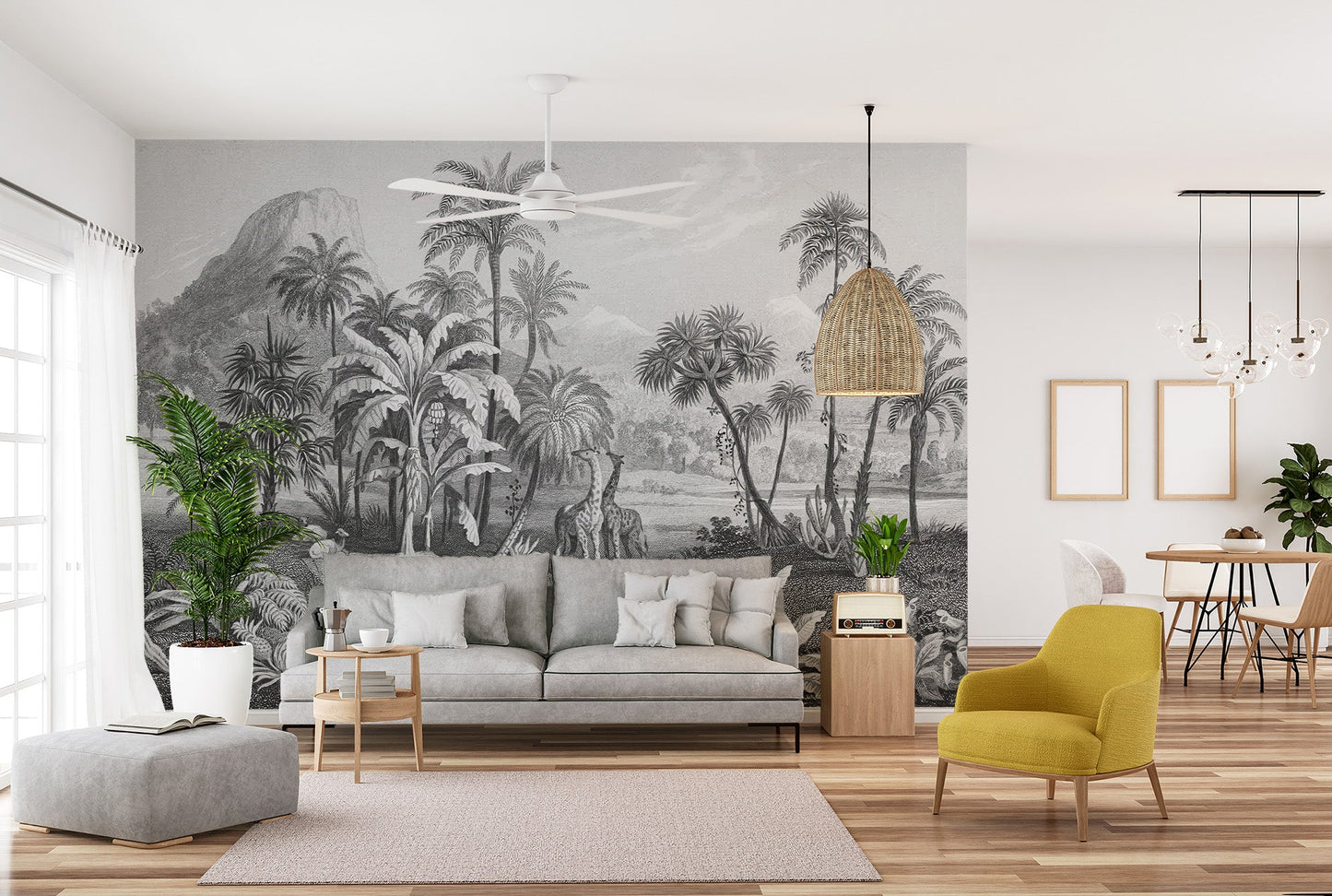 Monochrome Vintage Jungle Mural - Giffywalls