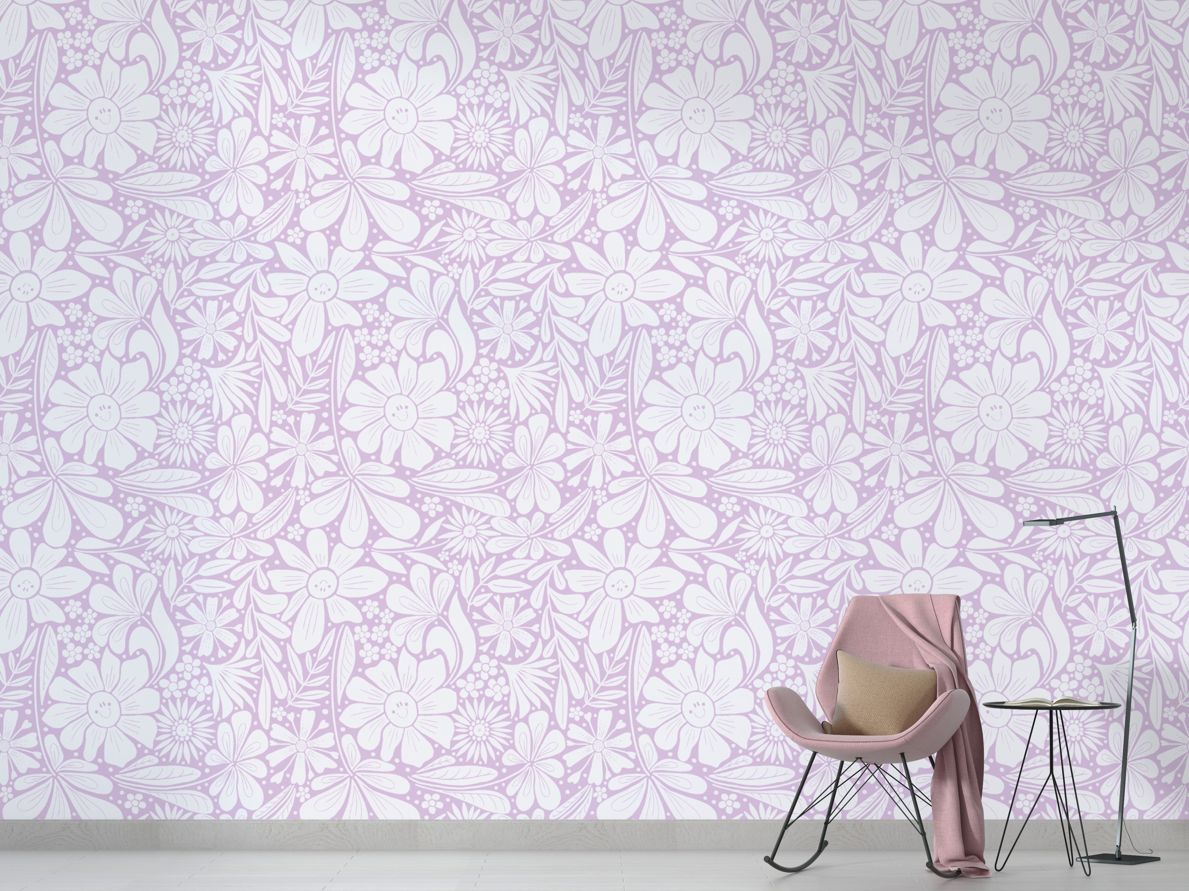 Minimalist happy blooms wallpaper with soft lilac tones.
