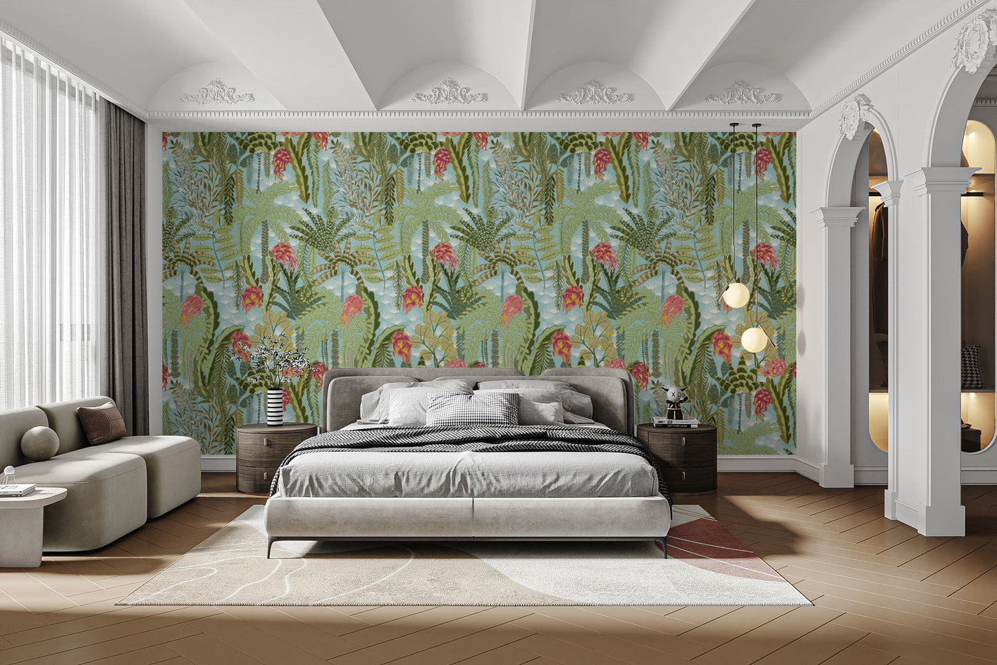 Exotic Mint Botanical wallpaper with soft green tones.
