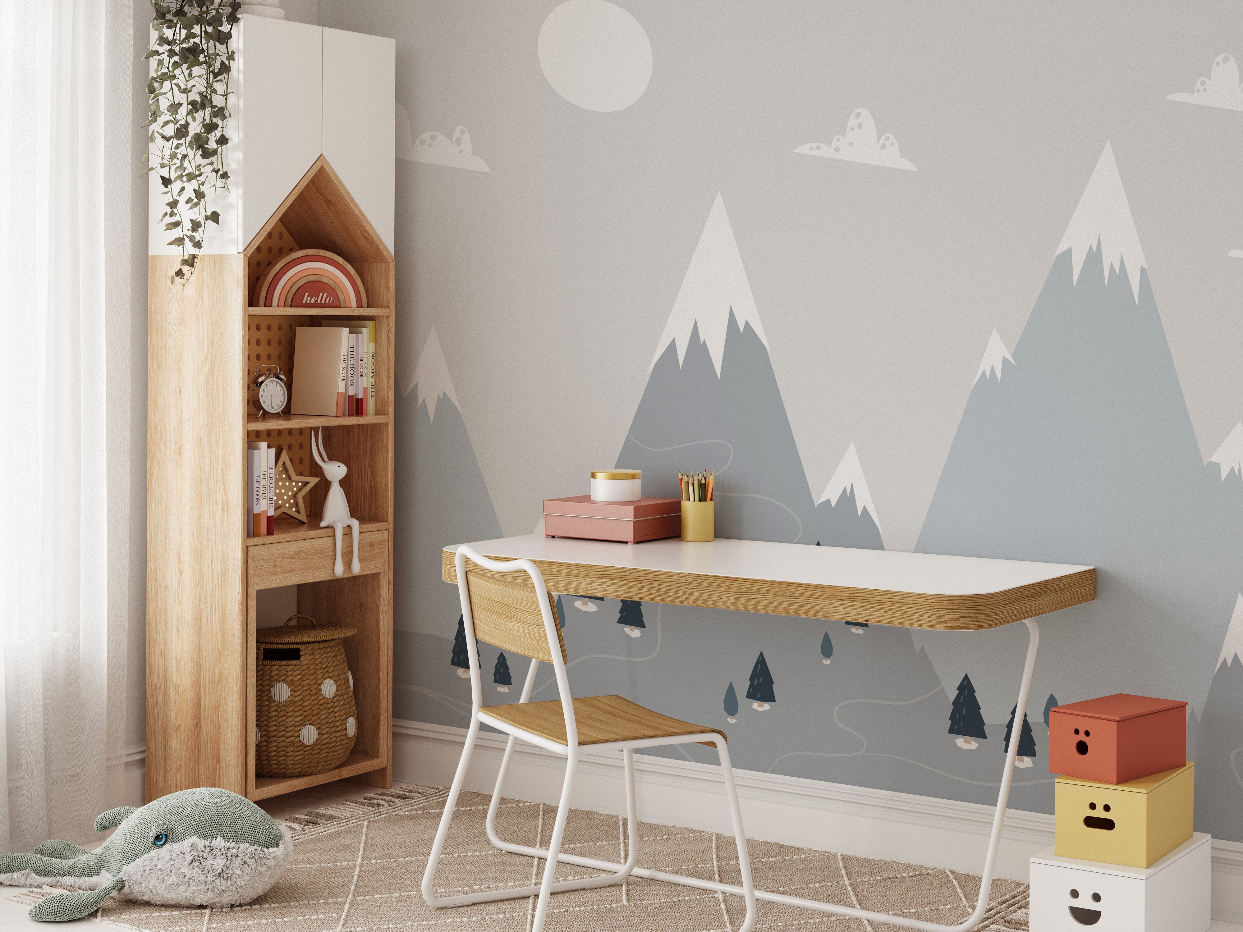 Trendy Scandinavian Mountain Wallpaper Mural - Giffywalls