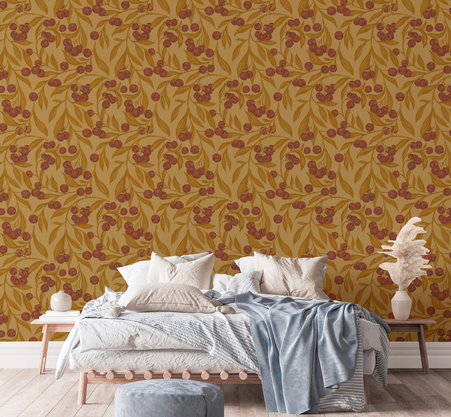 Autumn berries red wallpaper mural for a stylish accent wall.
