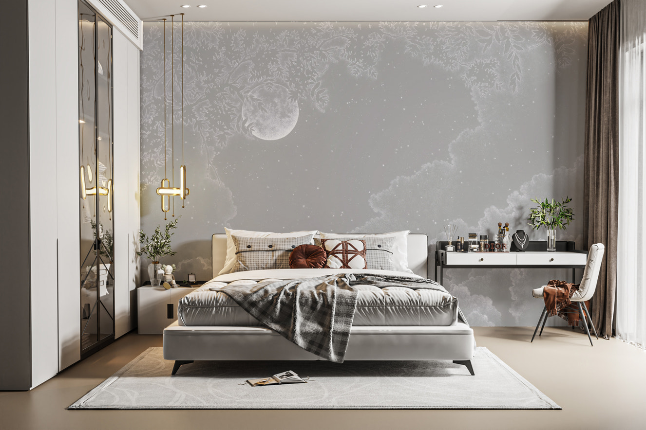 Moonlit Serenity Grey Cloud Wallpaper
