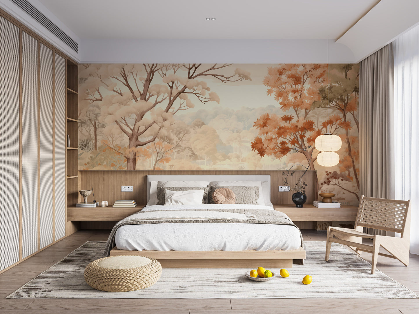 Forest Autumn Watercolor Beige Wallpaper - Giffywalls