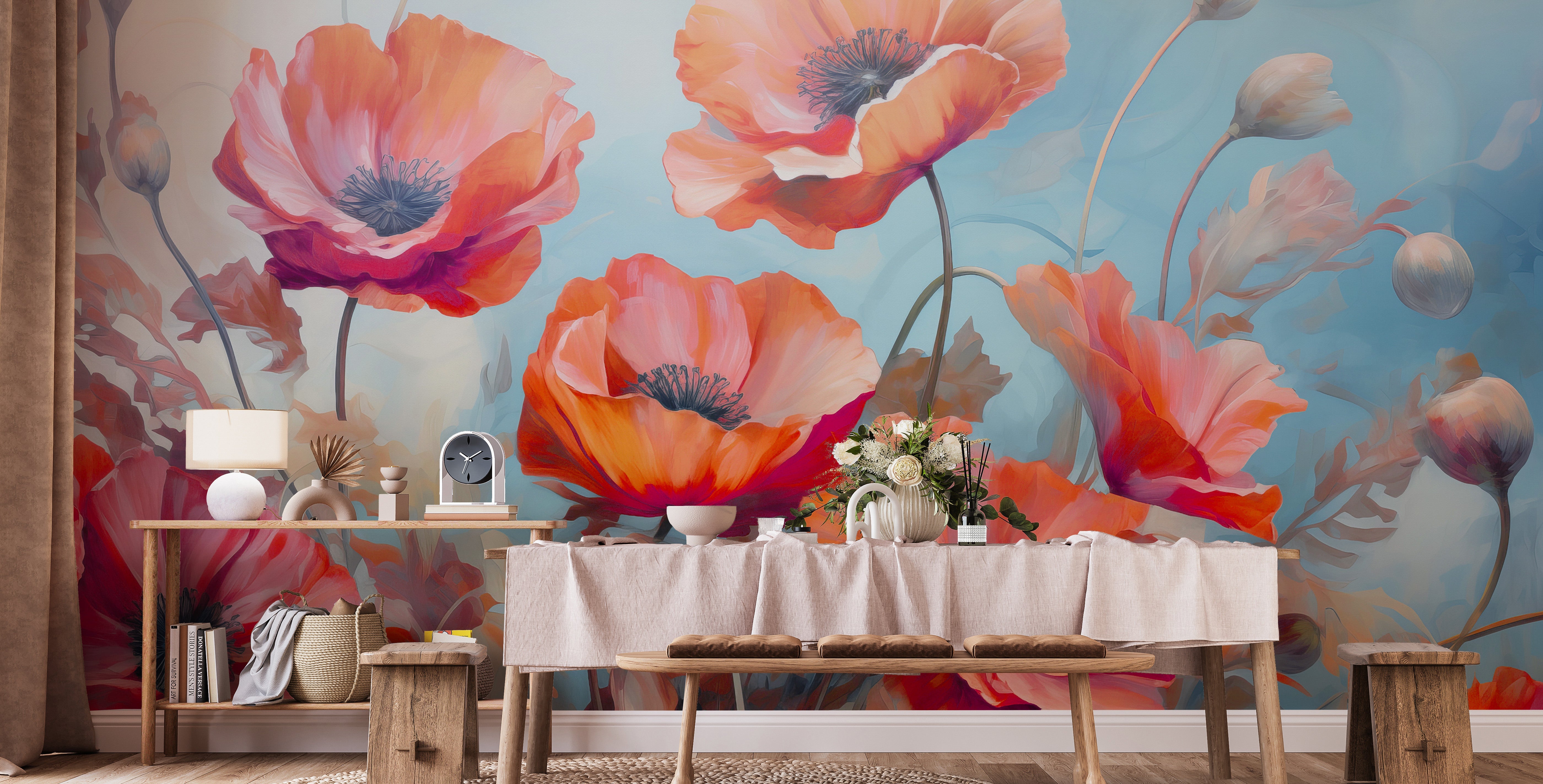 Wild Poppies Red and Blue Flower Wallpaper - Giffywalls