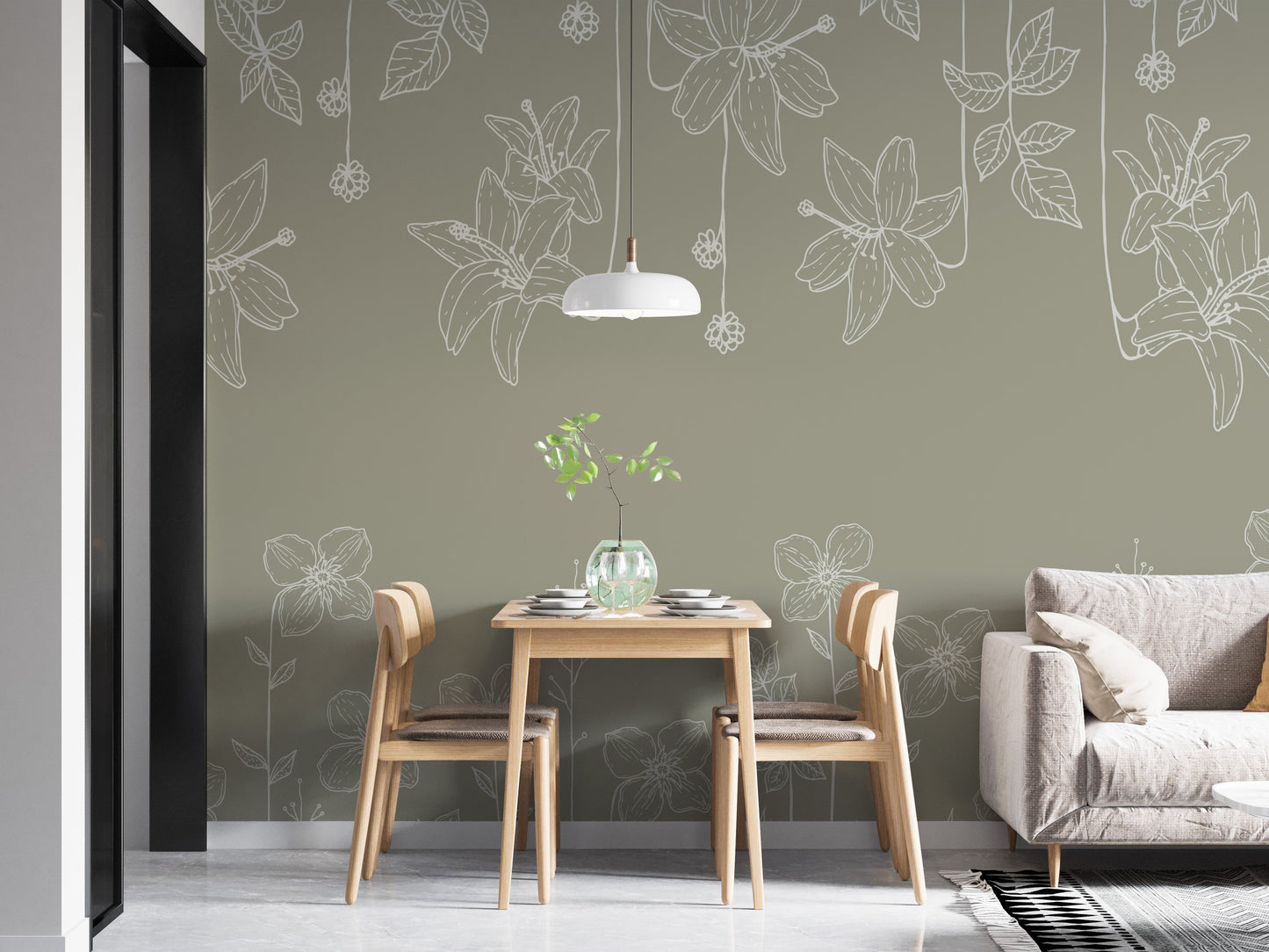 Lush Sketch Garden Elegance Wallpaper mural for homes