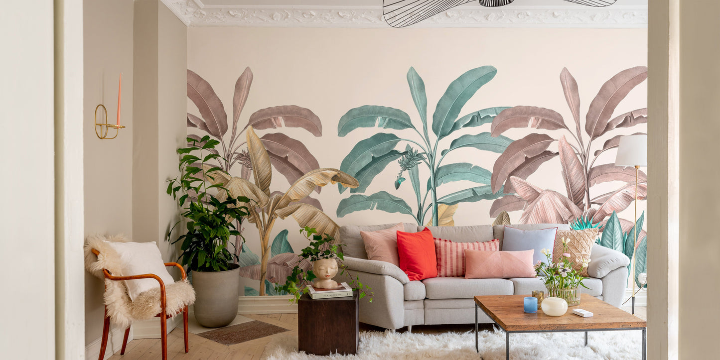 Watercolour Plantain Leaf wallpaper decor