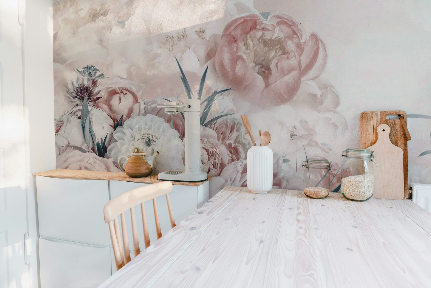 Feminine pink and white floral wall decor