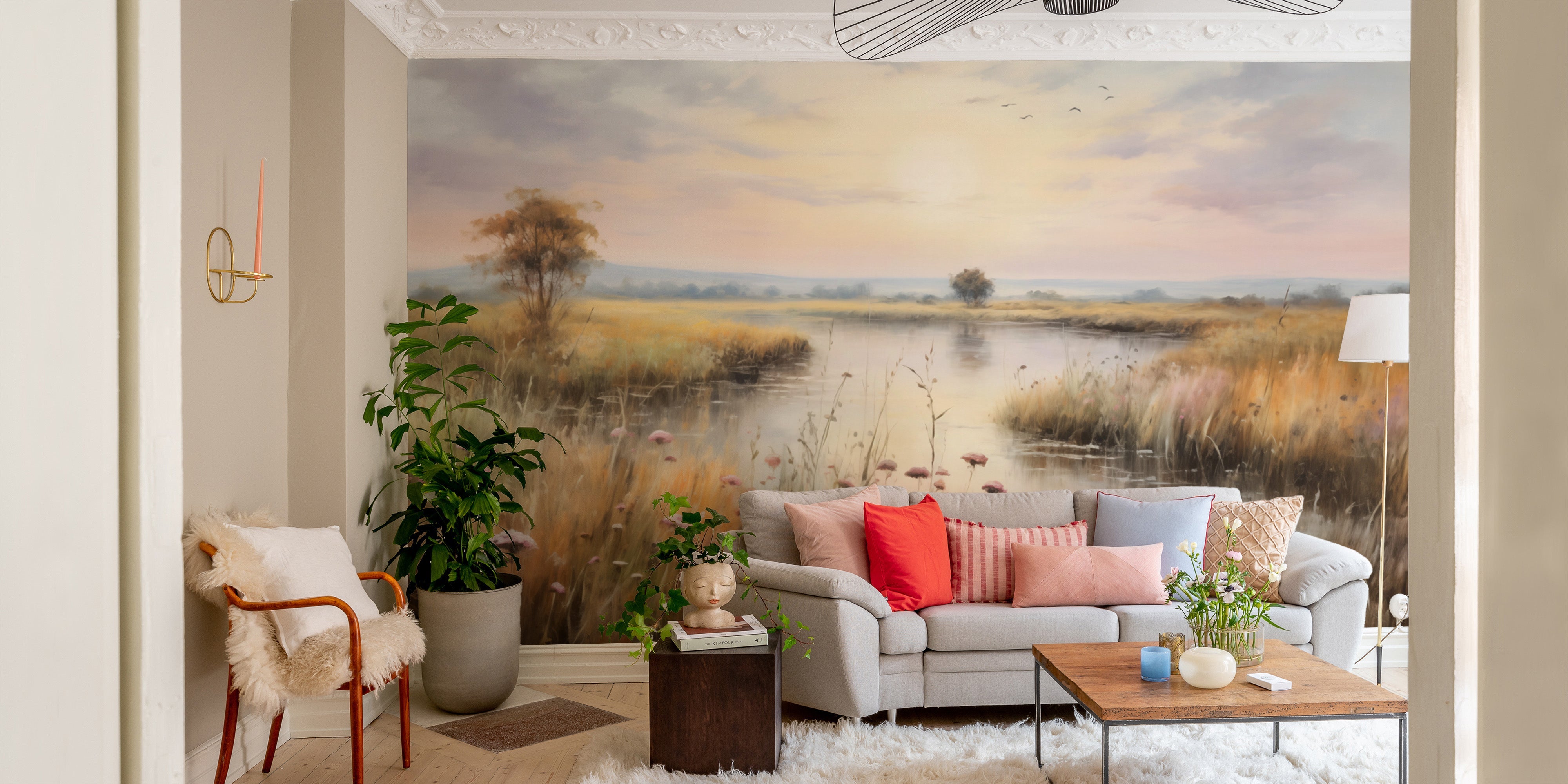 Watercolor Wetlands Landscape Lake Wallpaper - Giffywalls