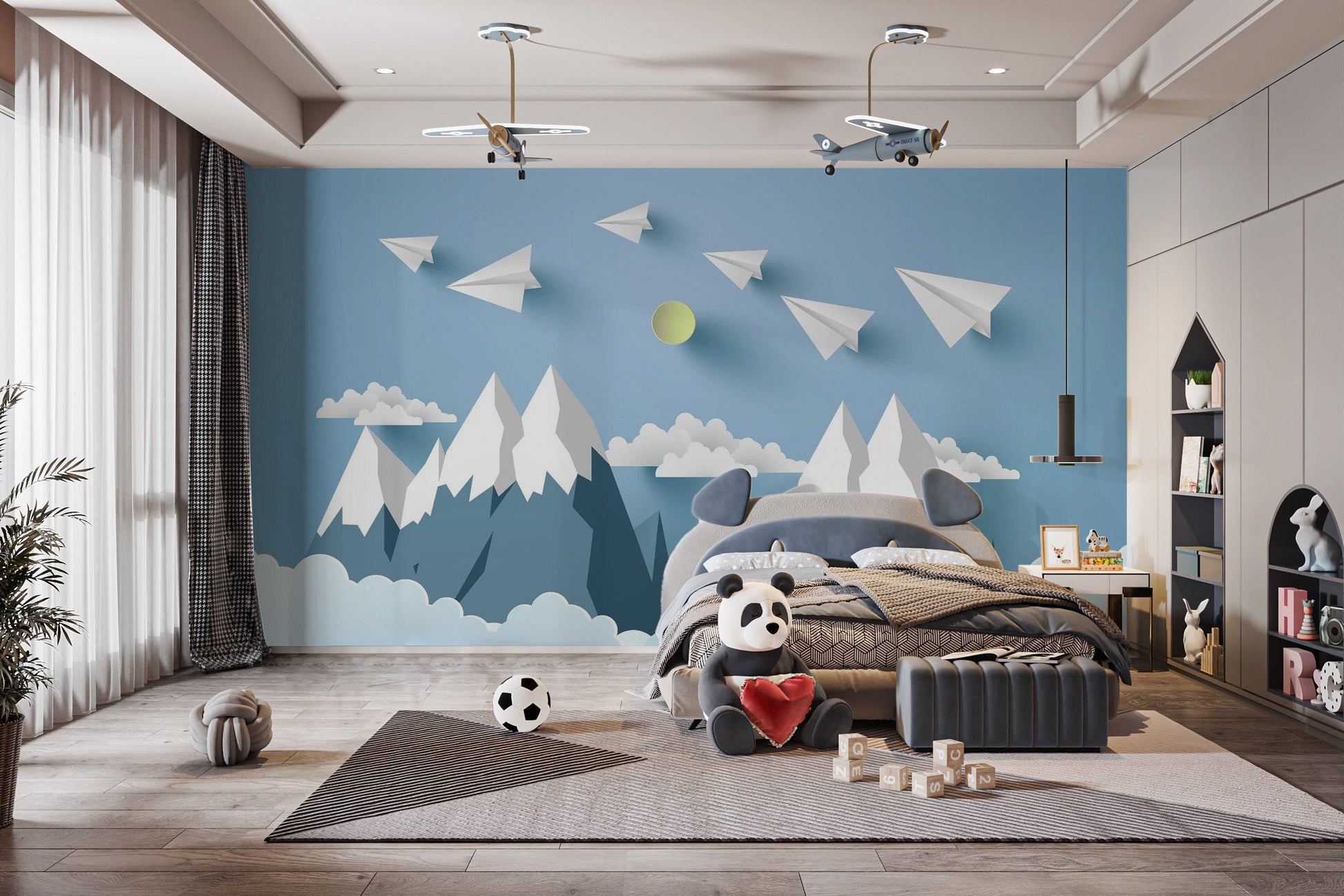 Flying Planes on Mountain Peel and Stick Wallpaper for Kids