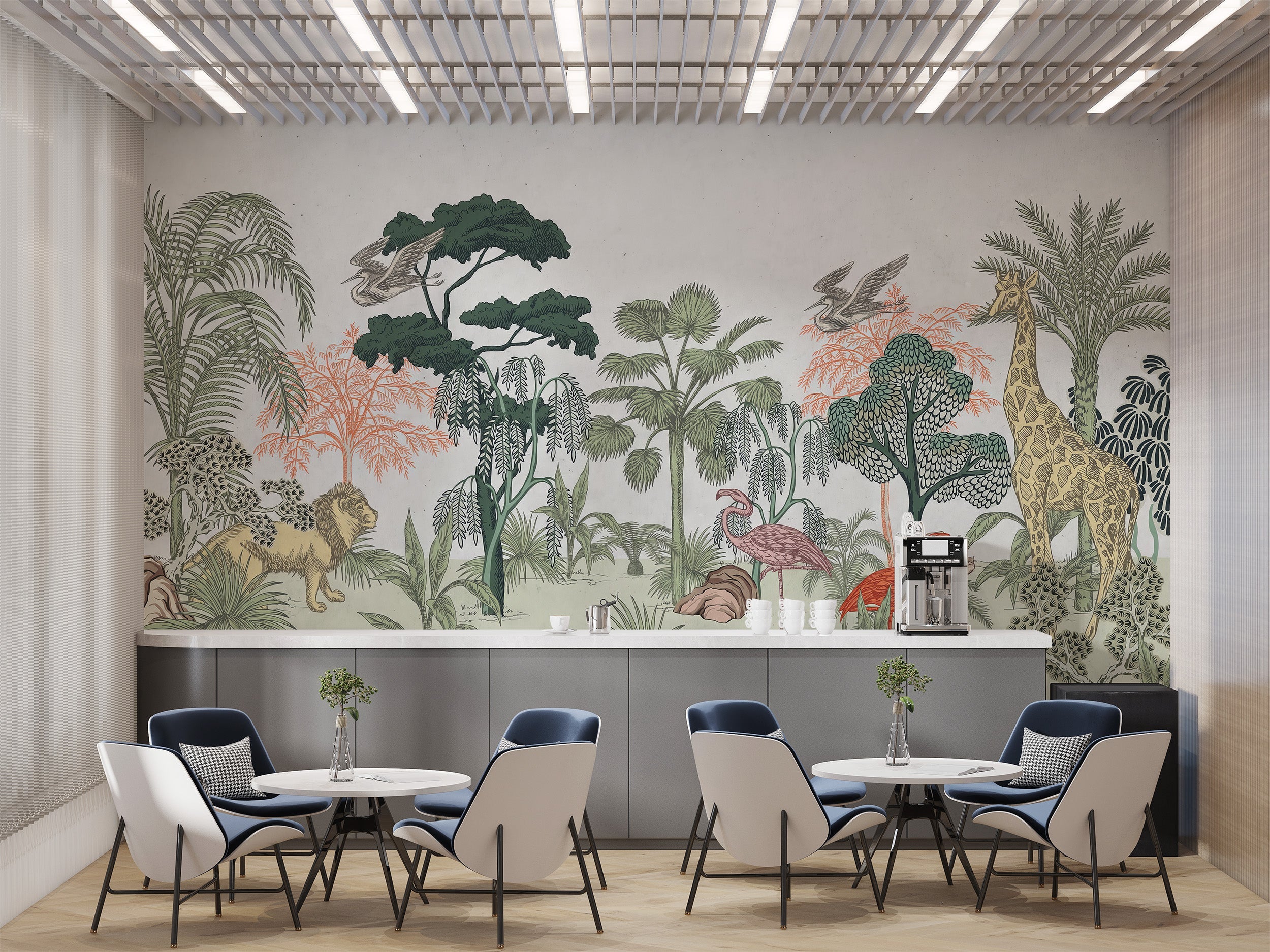 Tropical rainforest animals mural
