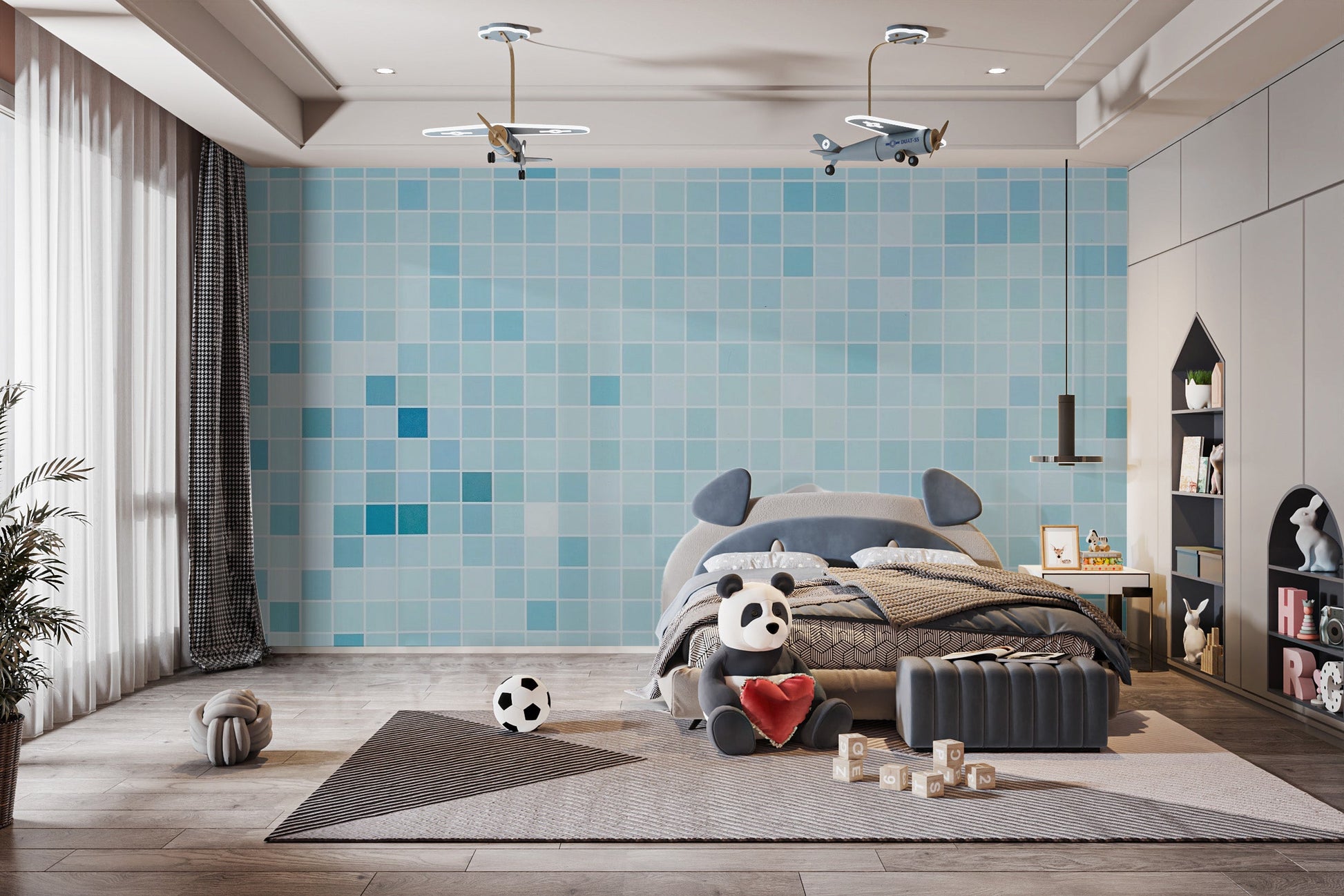 Blue Tiled Wallpaper Mural - Giffywalls