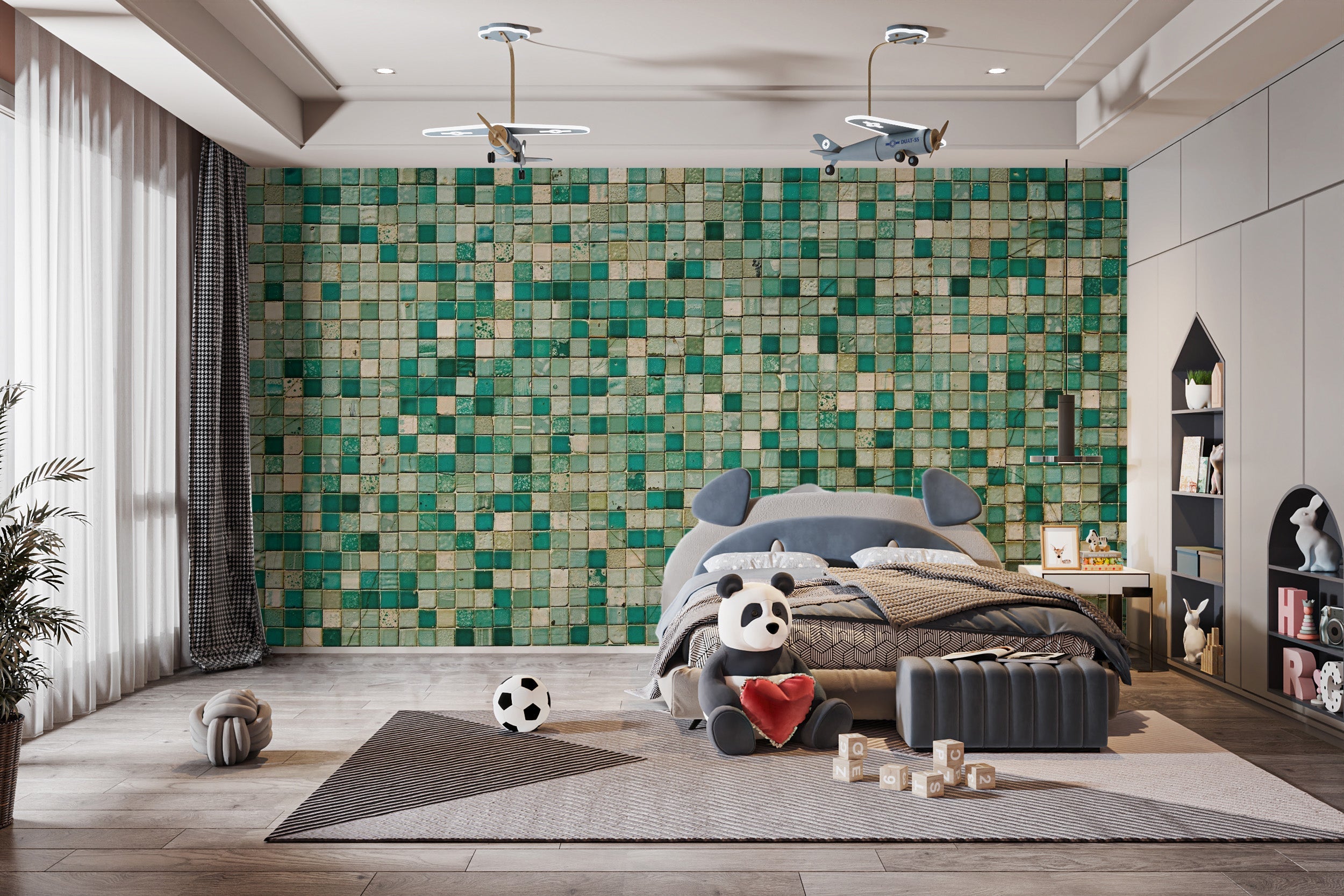 Faux Mosaic Tile Wallpaper Mural for Walls