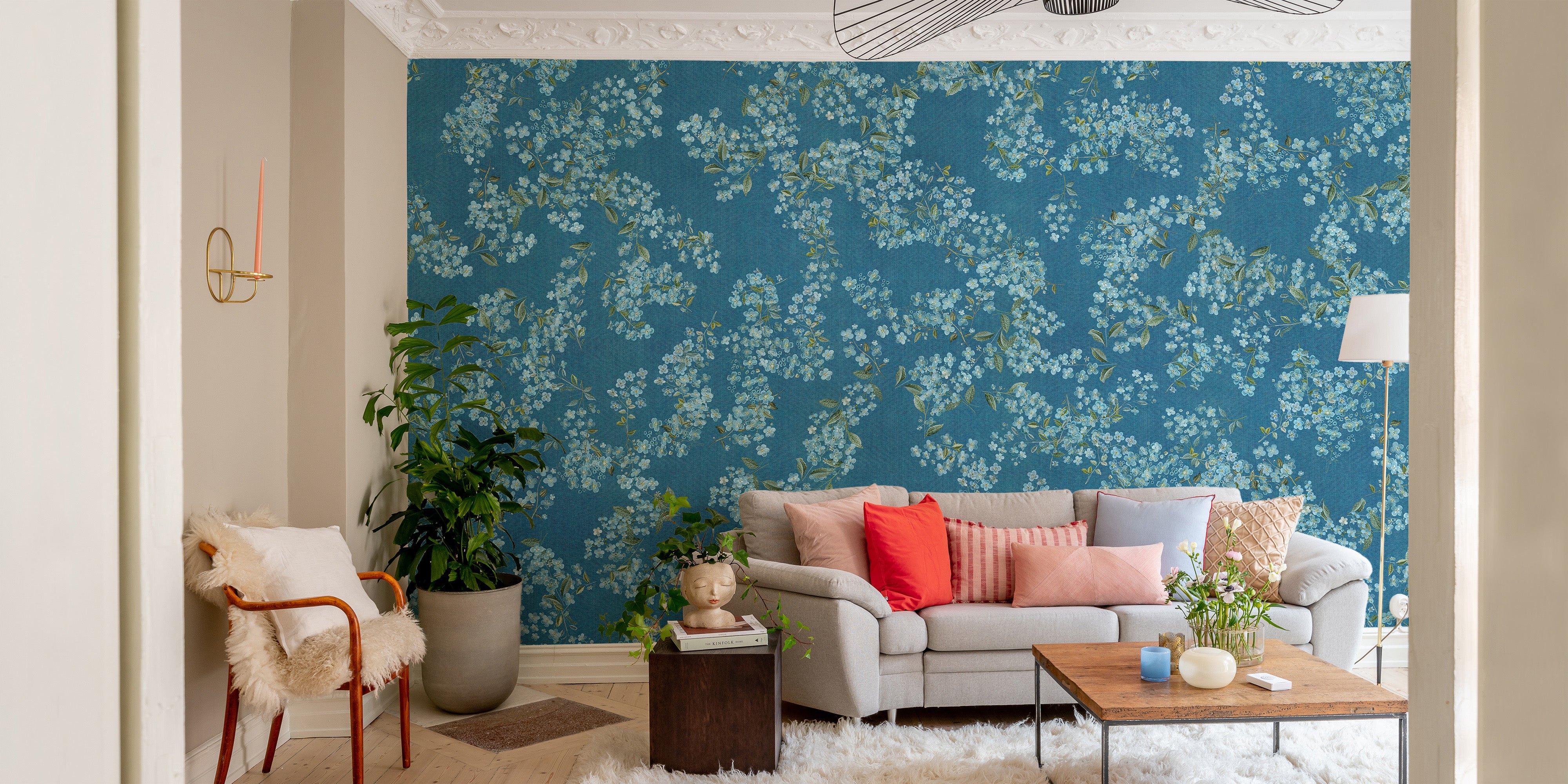 Blue Floral Peel and Stick Wallpaper - Giffywalls