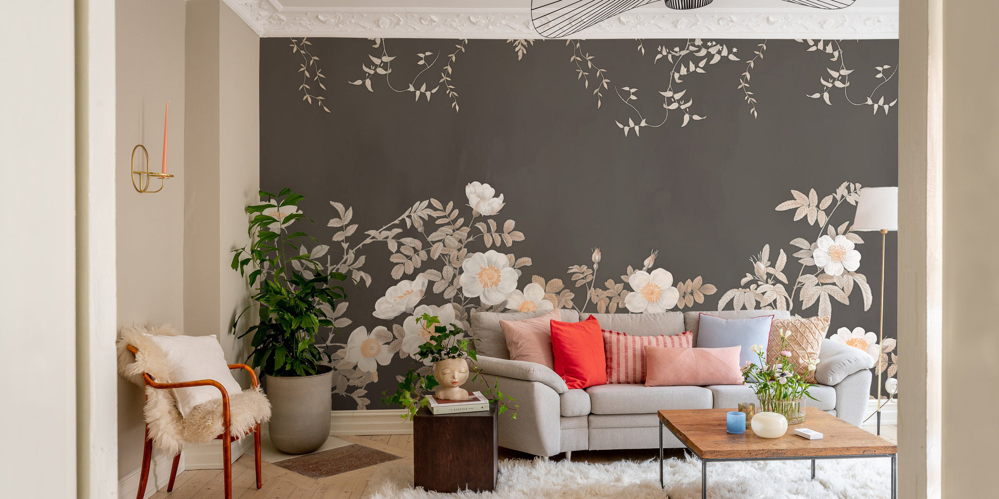 Copper Petal Noir Wall Mural for accent wall decor