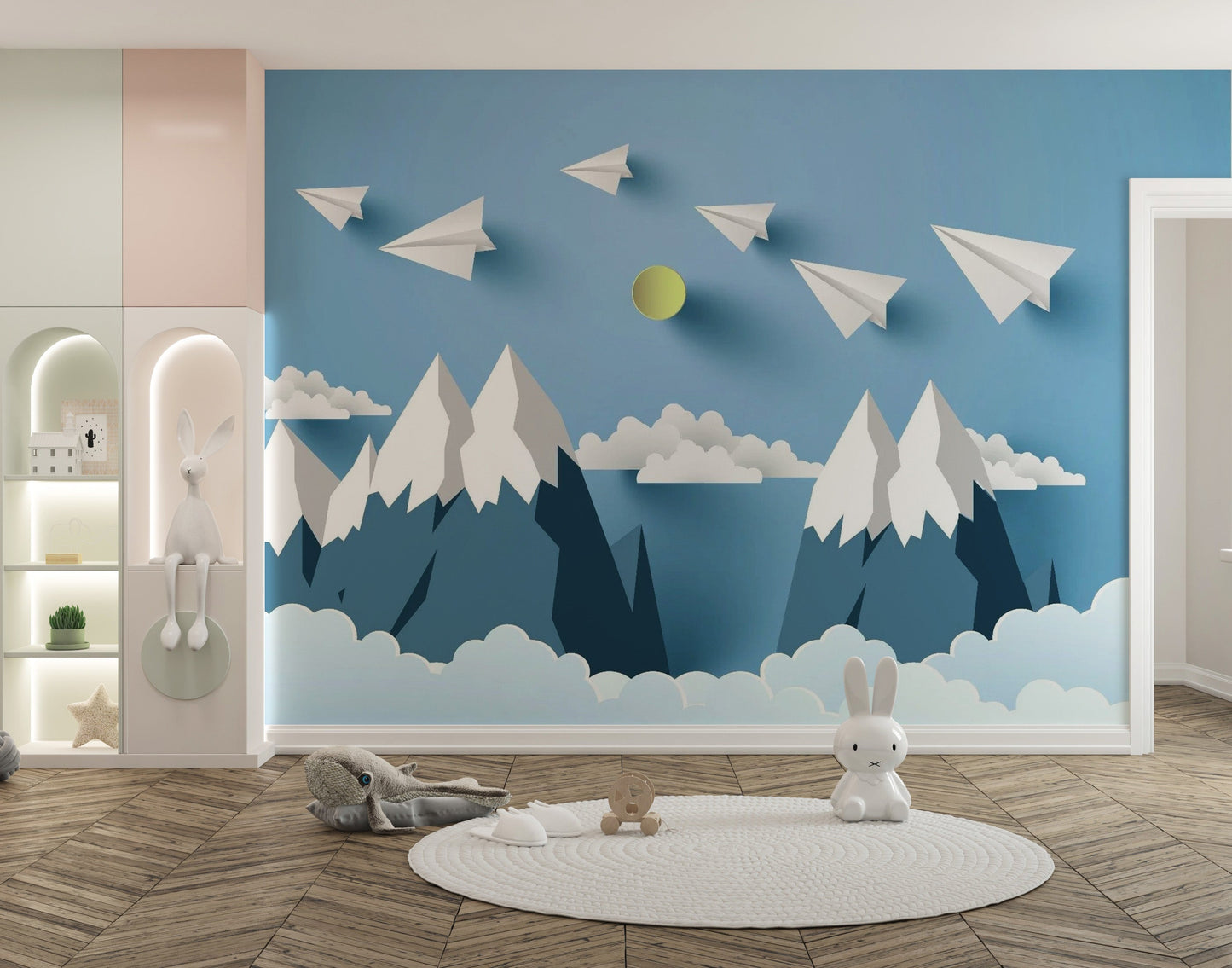 Flying Planes on Mountain Peel and Stick Wallpaper for Kids - Giffywalls