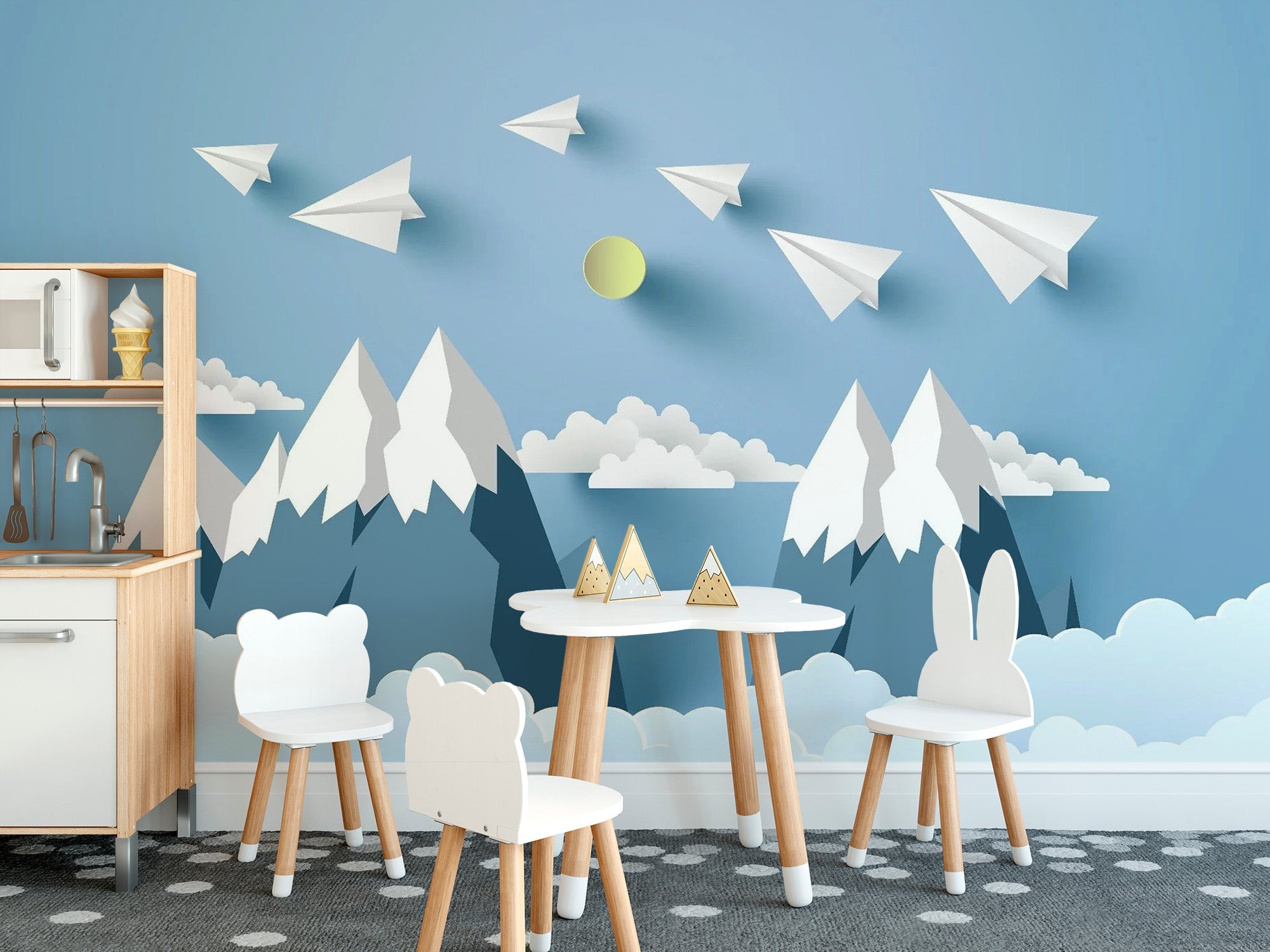 Flying Planes on Mountain Peel and Stick Wallpaper for Kids - Giffywalls